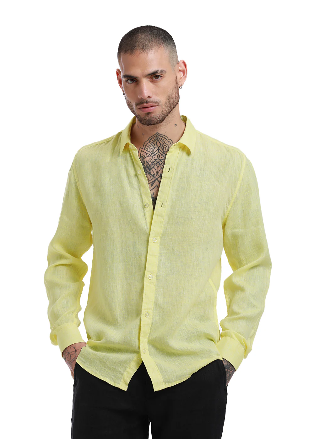 100% Pure Irish Lemon Yellow Linen Shirt - Image 3