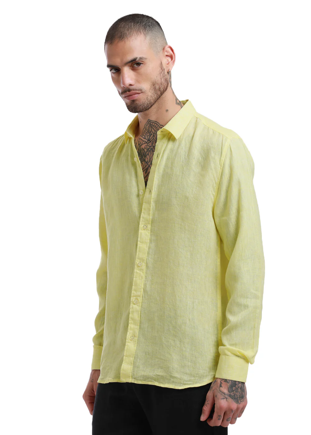 100% Pure Irish Lemon Yellow Linen Shirt - Image 4