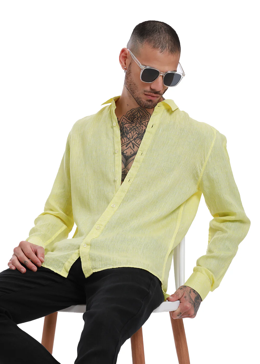 100% Pure Irish Lemon Yellow Linen Shirt - Image 7
