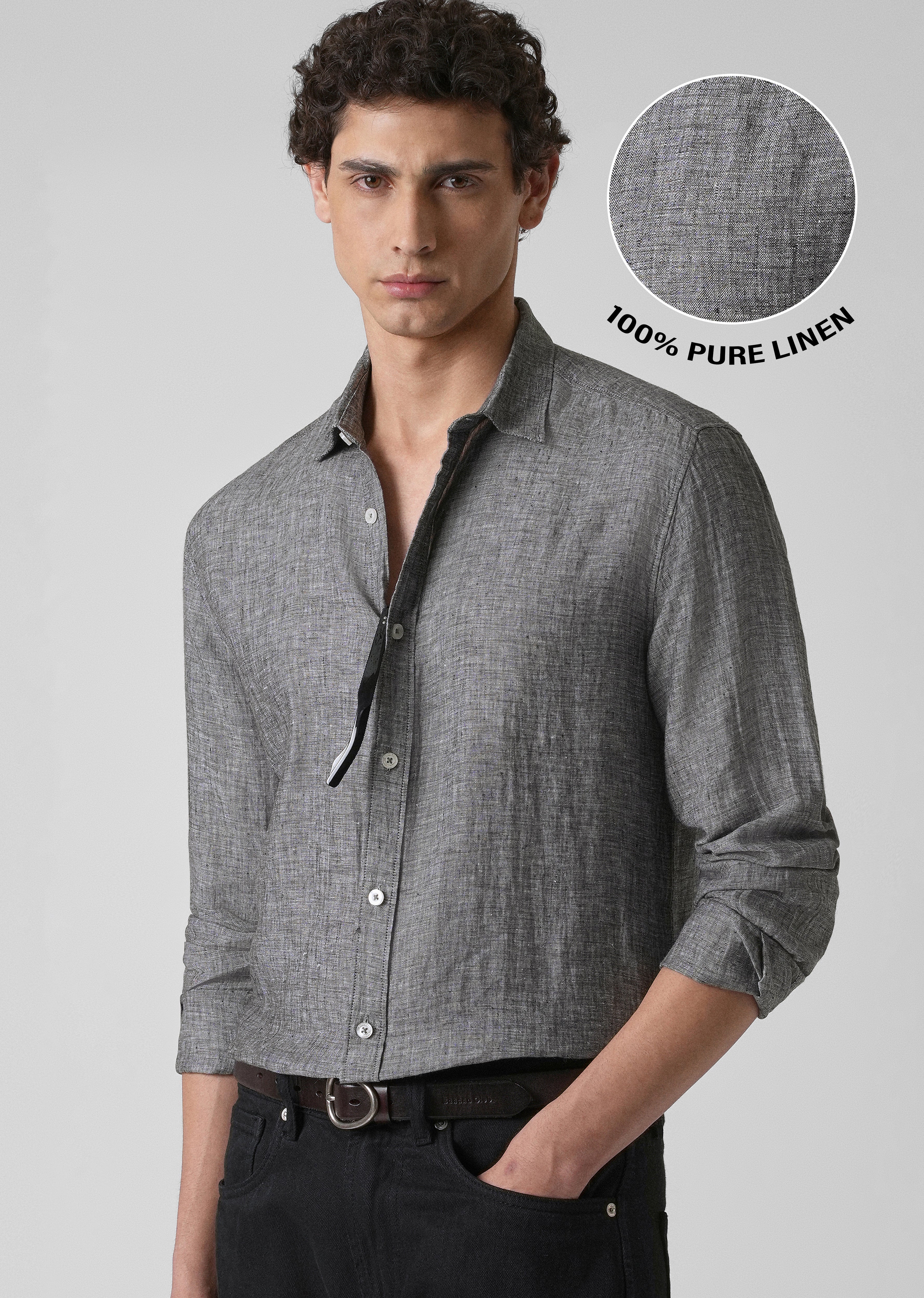 100% Pure Irish Mist Grey Linen Shirt - Image 7