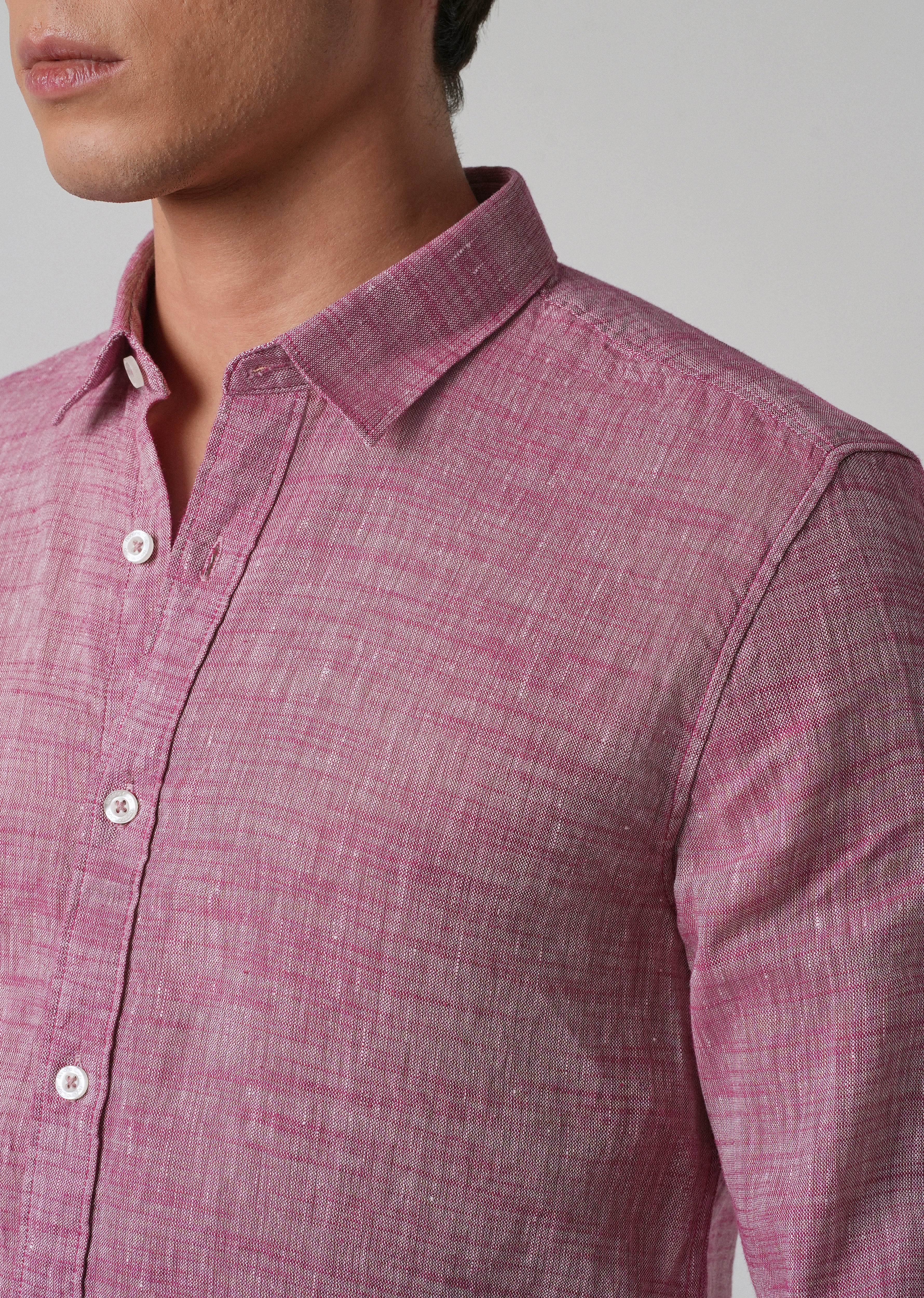 100% Pure Linen Coral Pink Shirt - Image 5