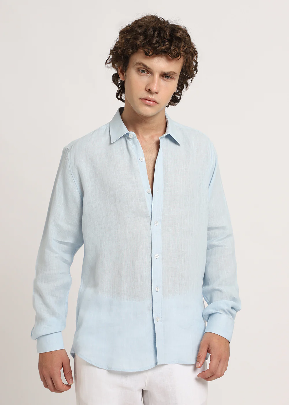 100% Pure Pastel Blue Linen Shirt - Image 7
