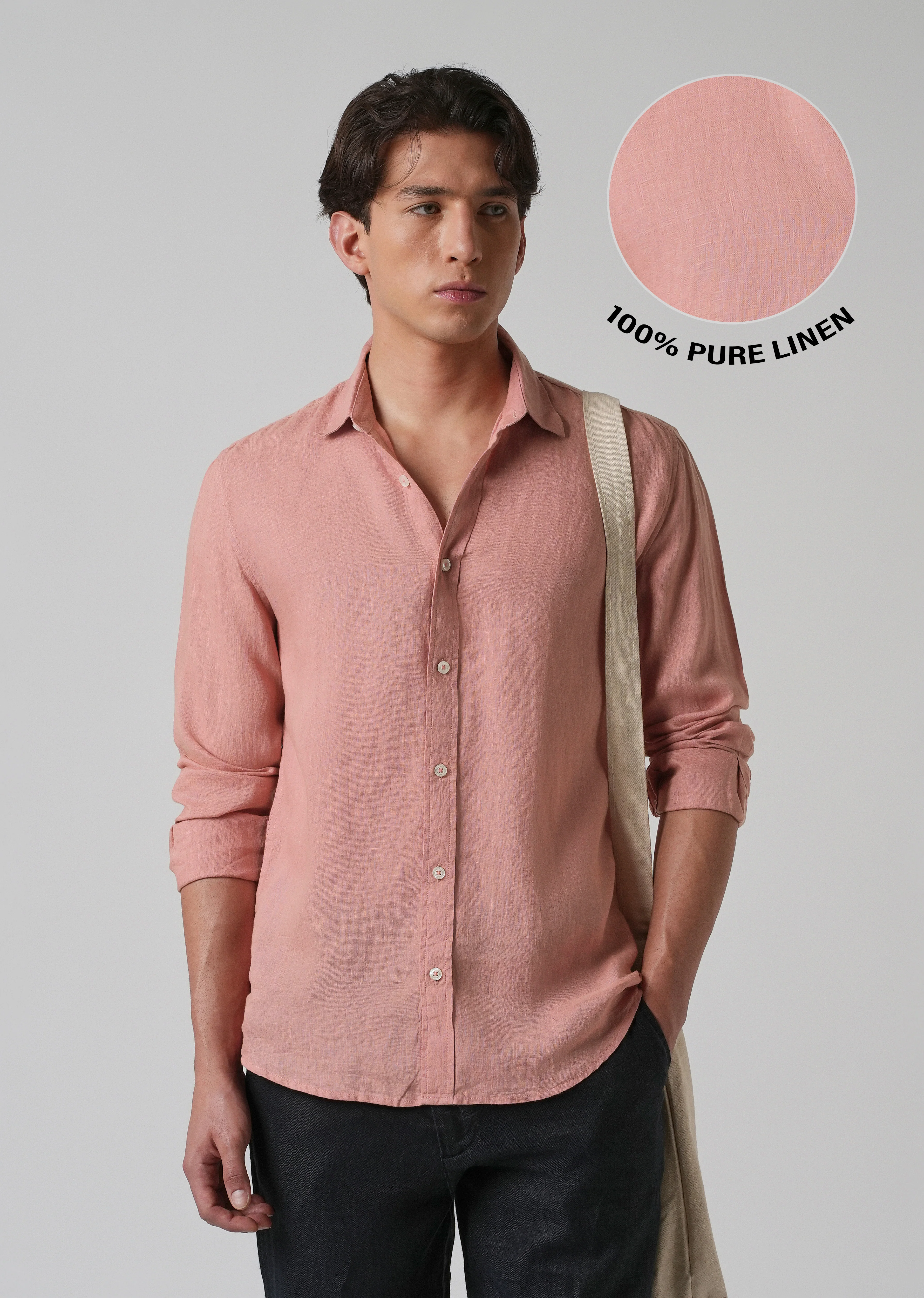 100% Pure Pastel Peach Linen Shirt