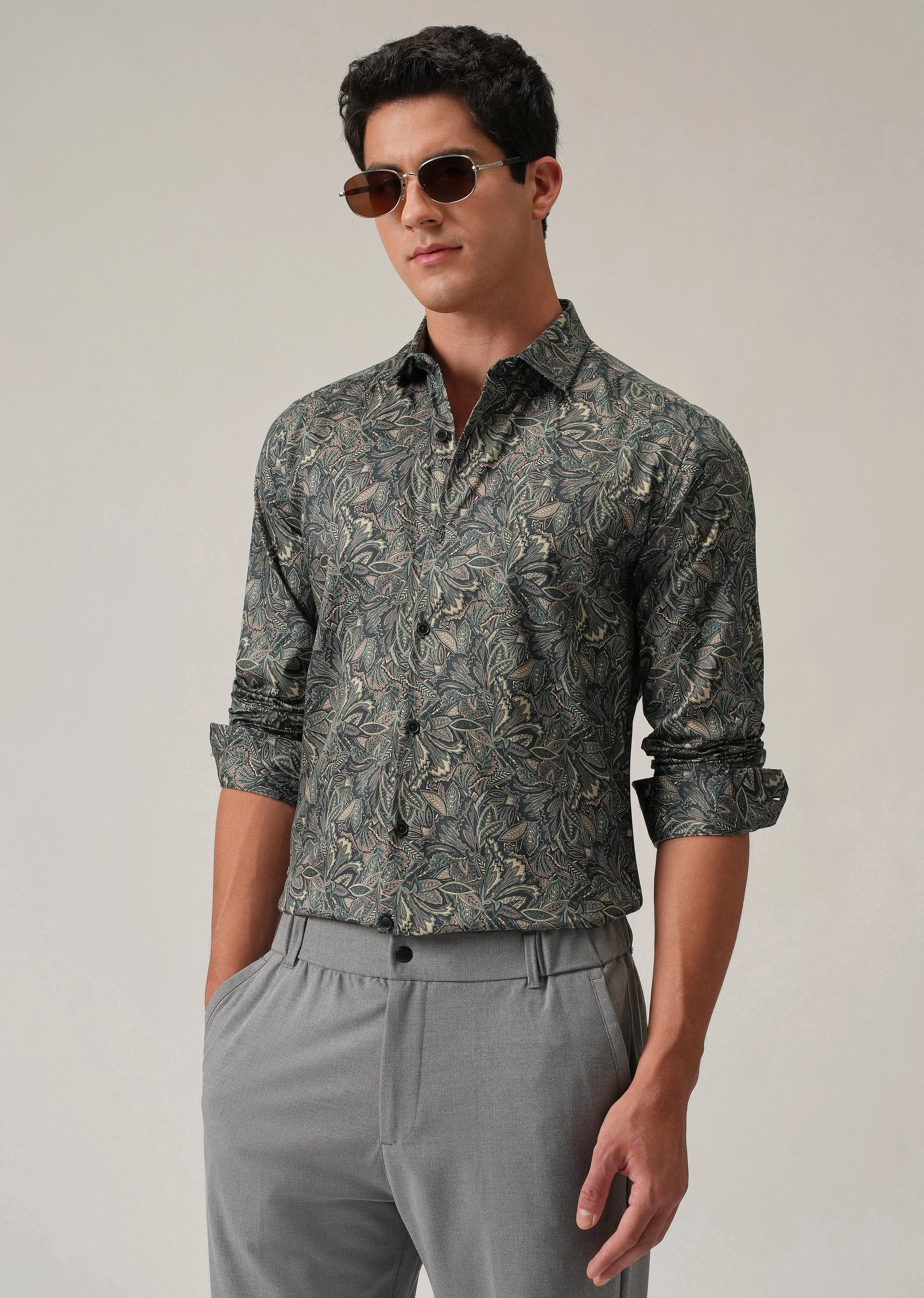 Abstract Leaf Print Shirt
