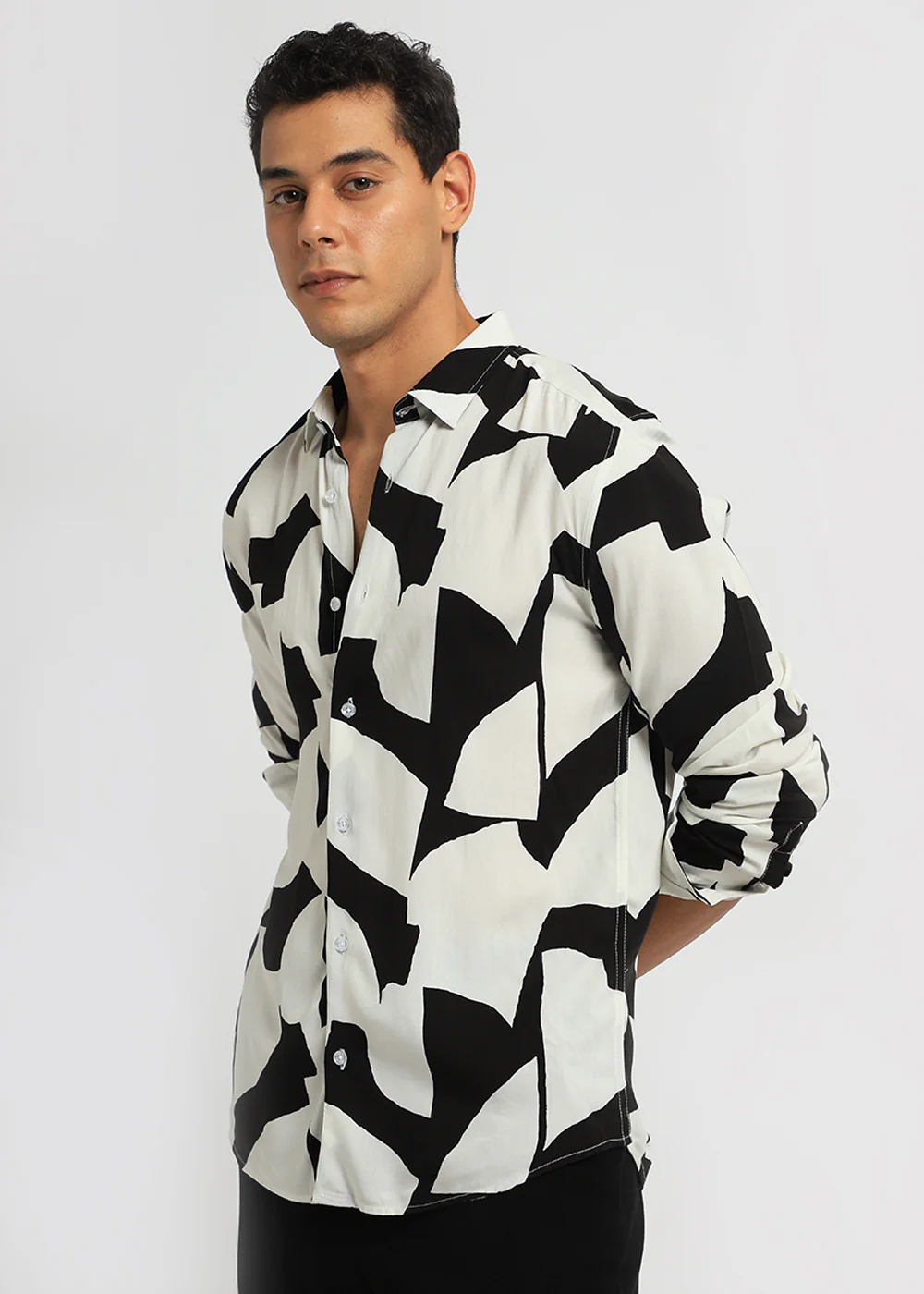 Abstract Monochrome Print Full sleeve shirt - Image 4