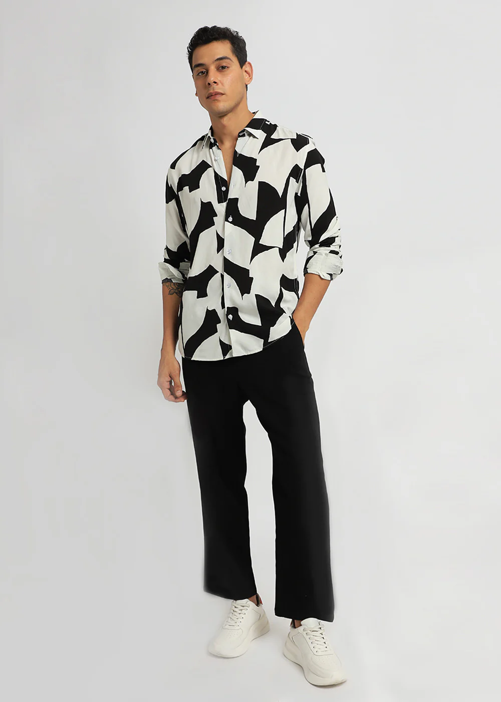 Abstract Monochrome Print Full sleeve shirt - Image 8