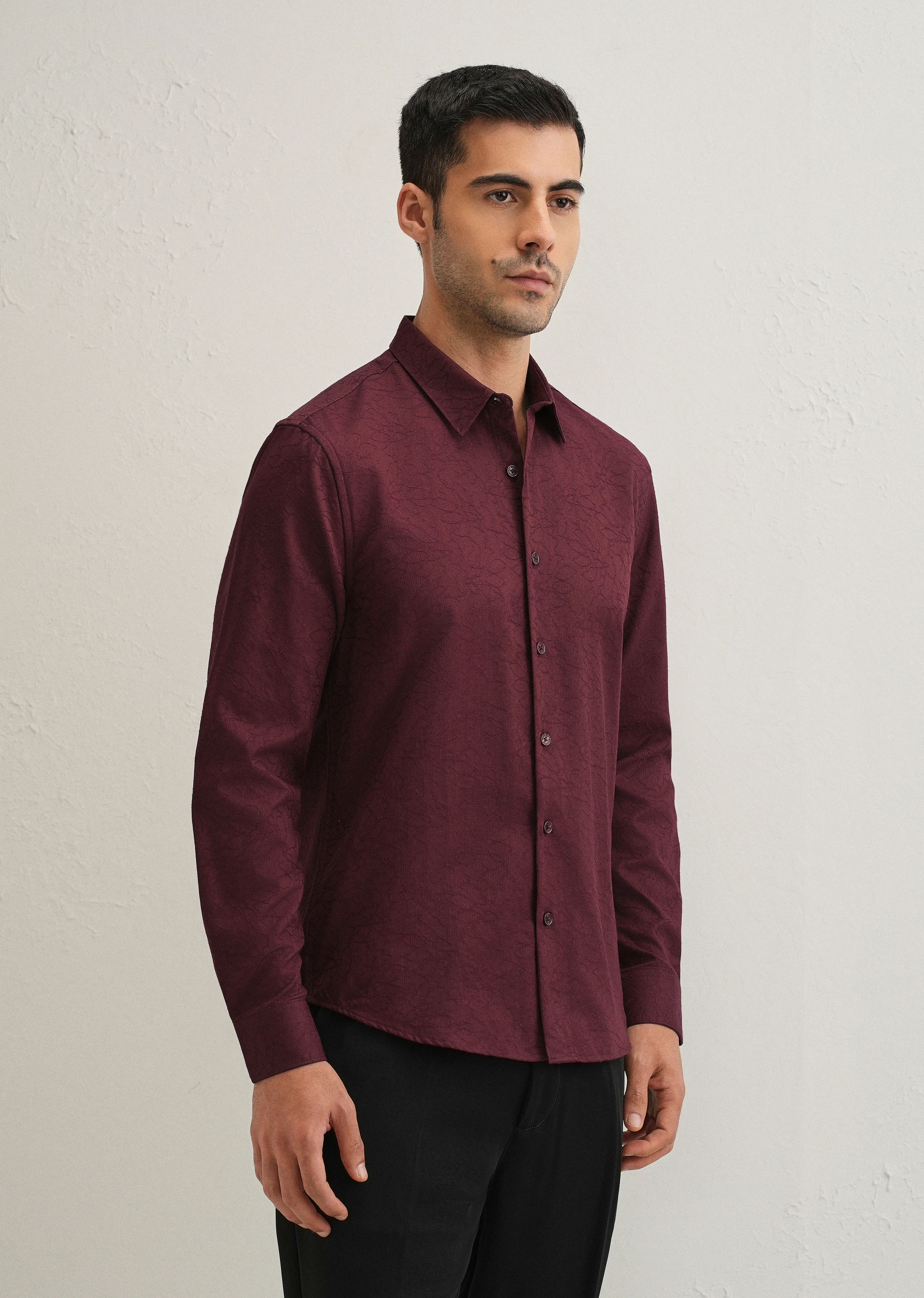 Antique Maroon Floral Jacquard Shirt - Image 4
