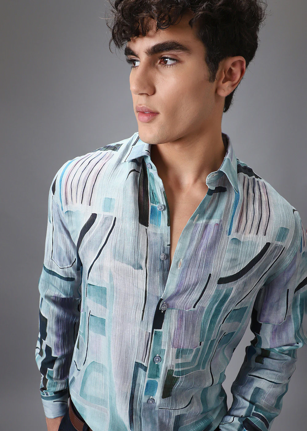 Aqua Crushed Printed Shirt
