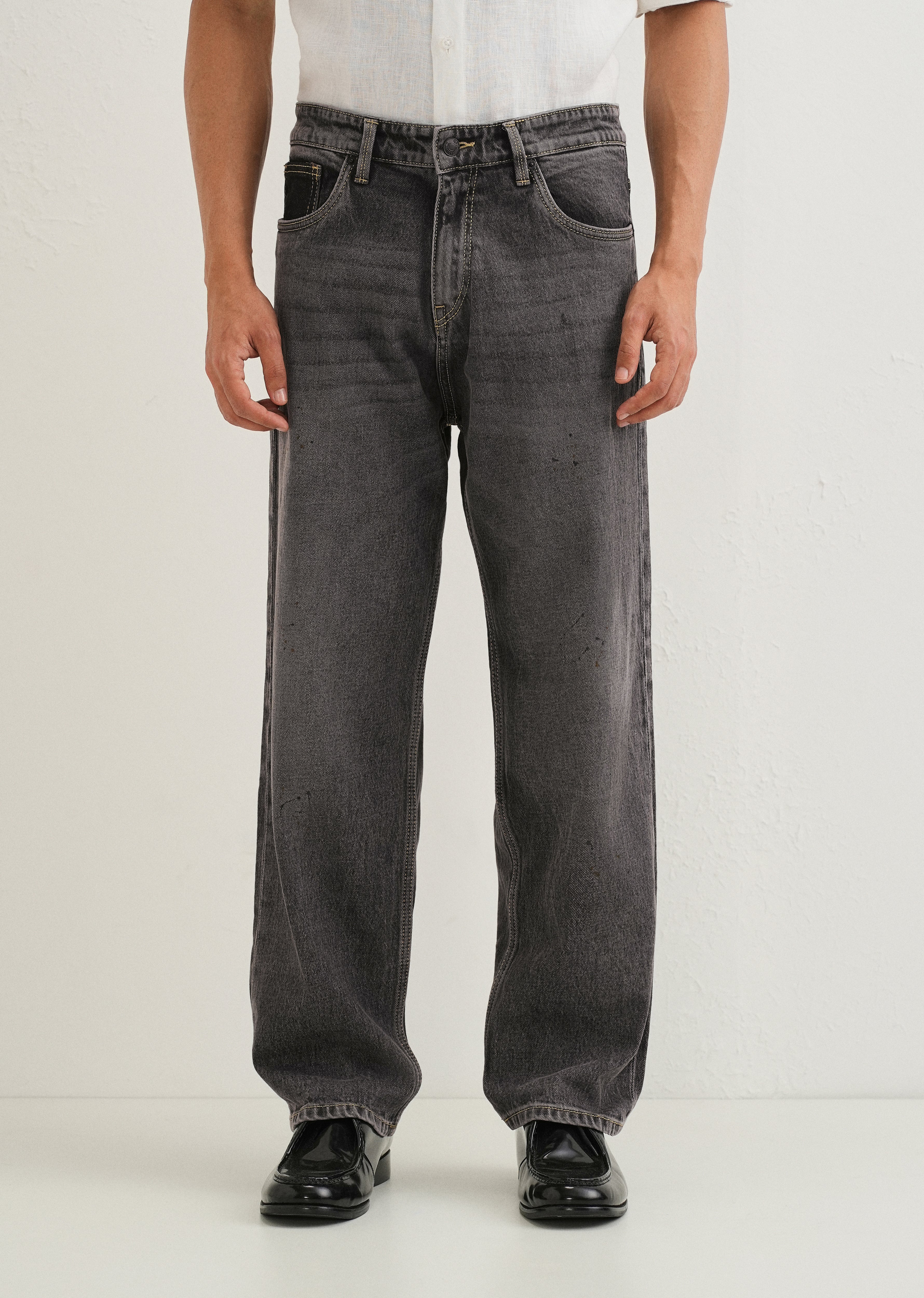 Ash Grey Splatter Straight Fit Denim - Image 3
