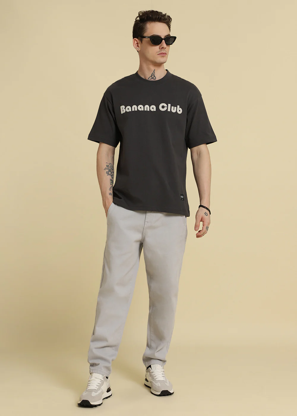 Banana Club Embossed Grey Plain Oversized Fit T-shirt - Image 6