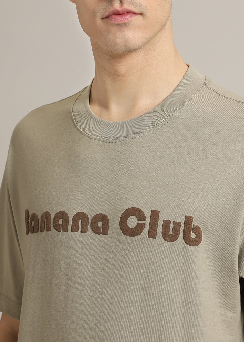 Banana Club Embossed Tan Plain Oversized Fit T-shirt - Image 2