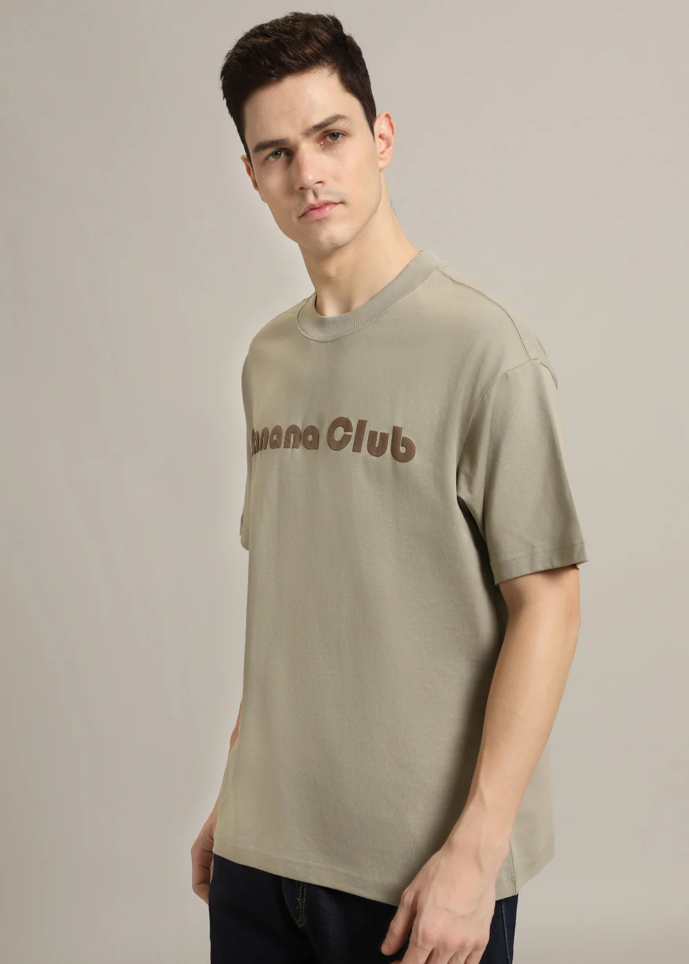 Banana Club Embossed Tan Plain Oversized Fit T-shirt - Image 5