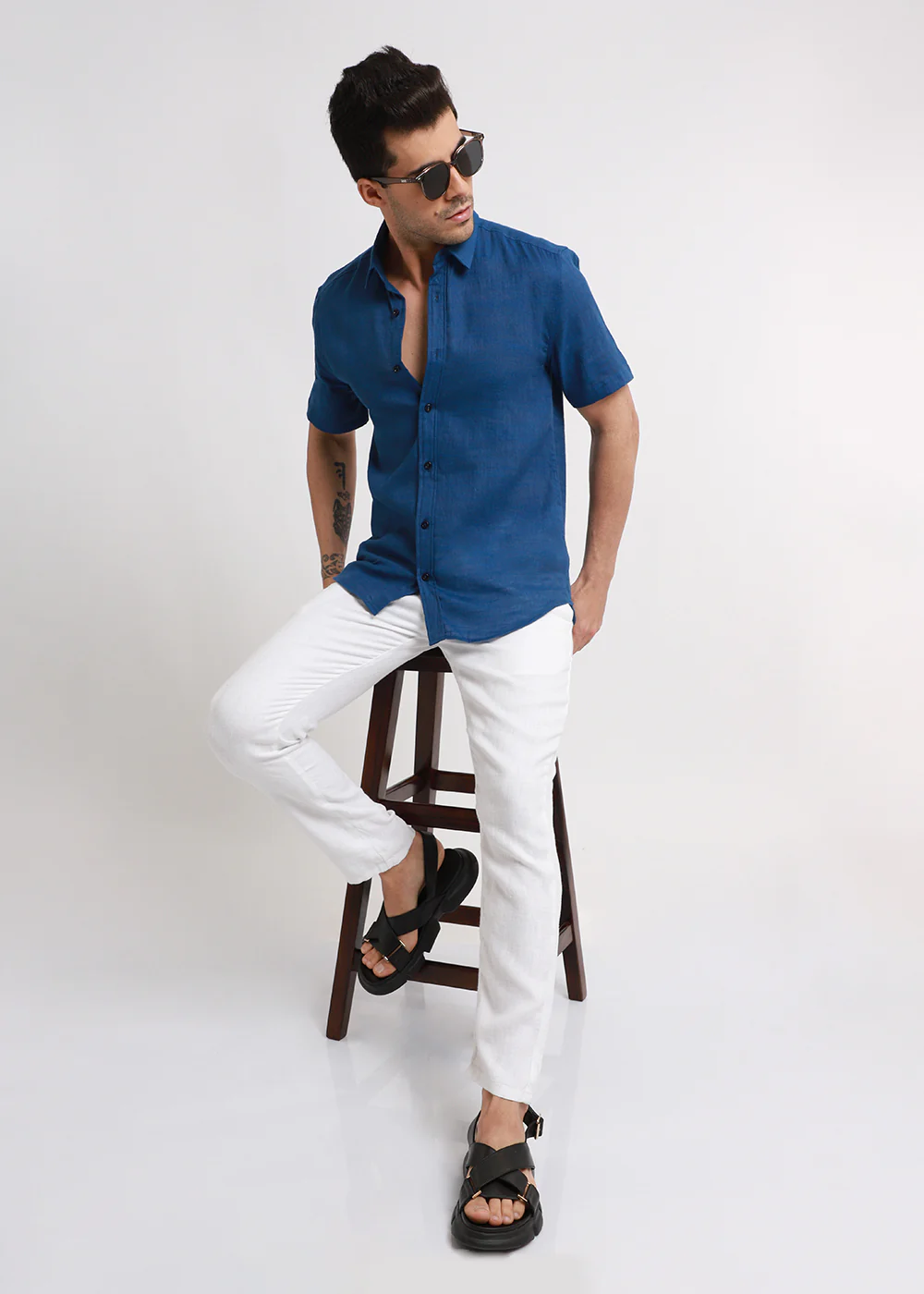 Batiste Blue Topaz Linen shirt - Image 6