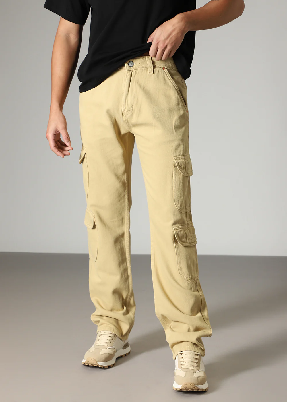 Beige Double Pocket Cargo Denim - Image 3