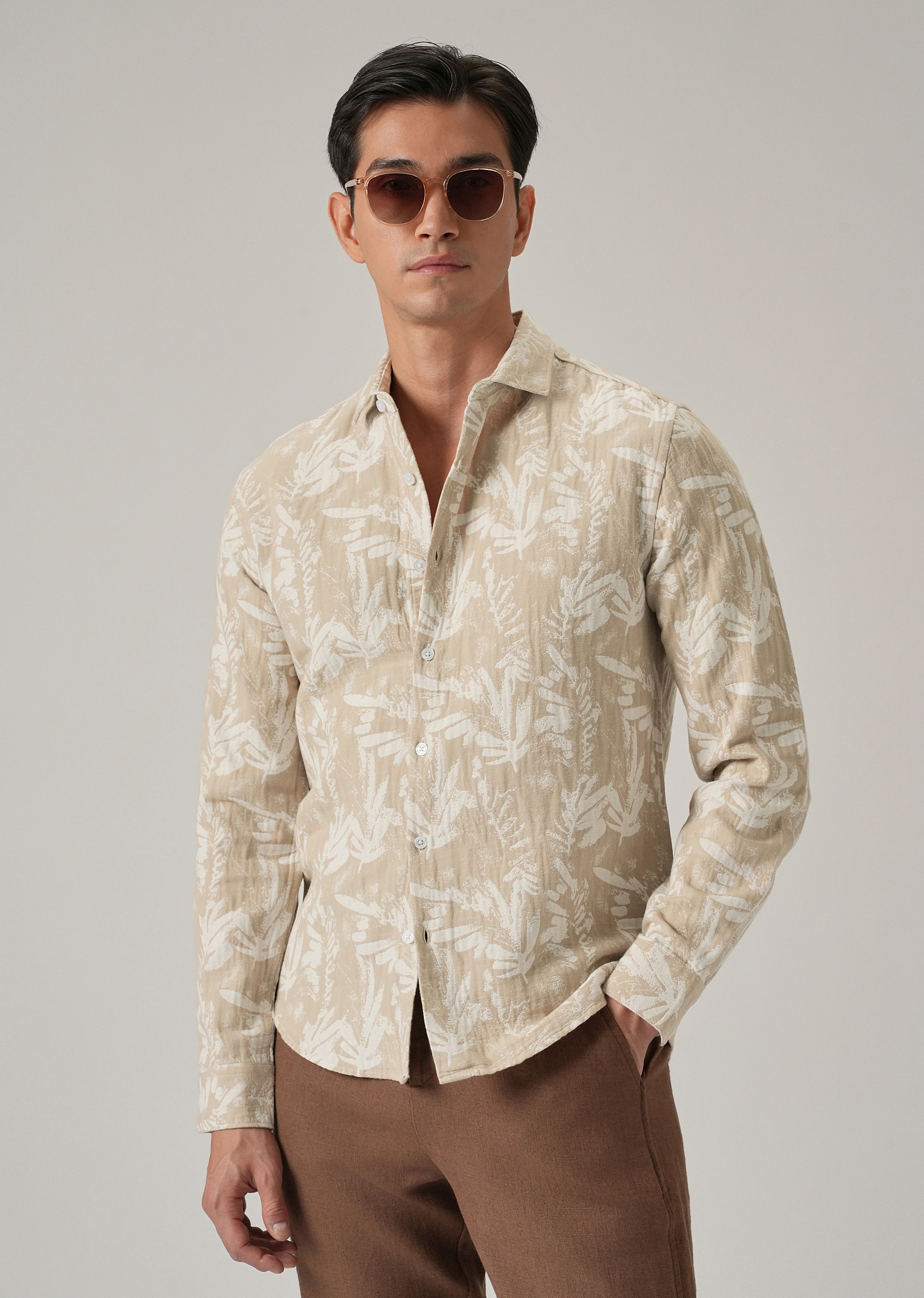 Beige Leaf Pattern Shirt