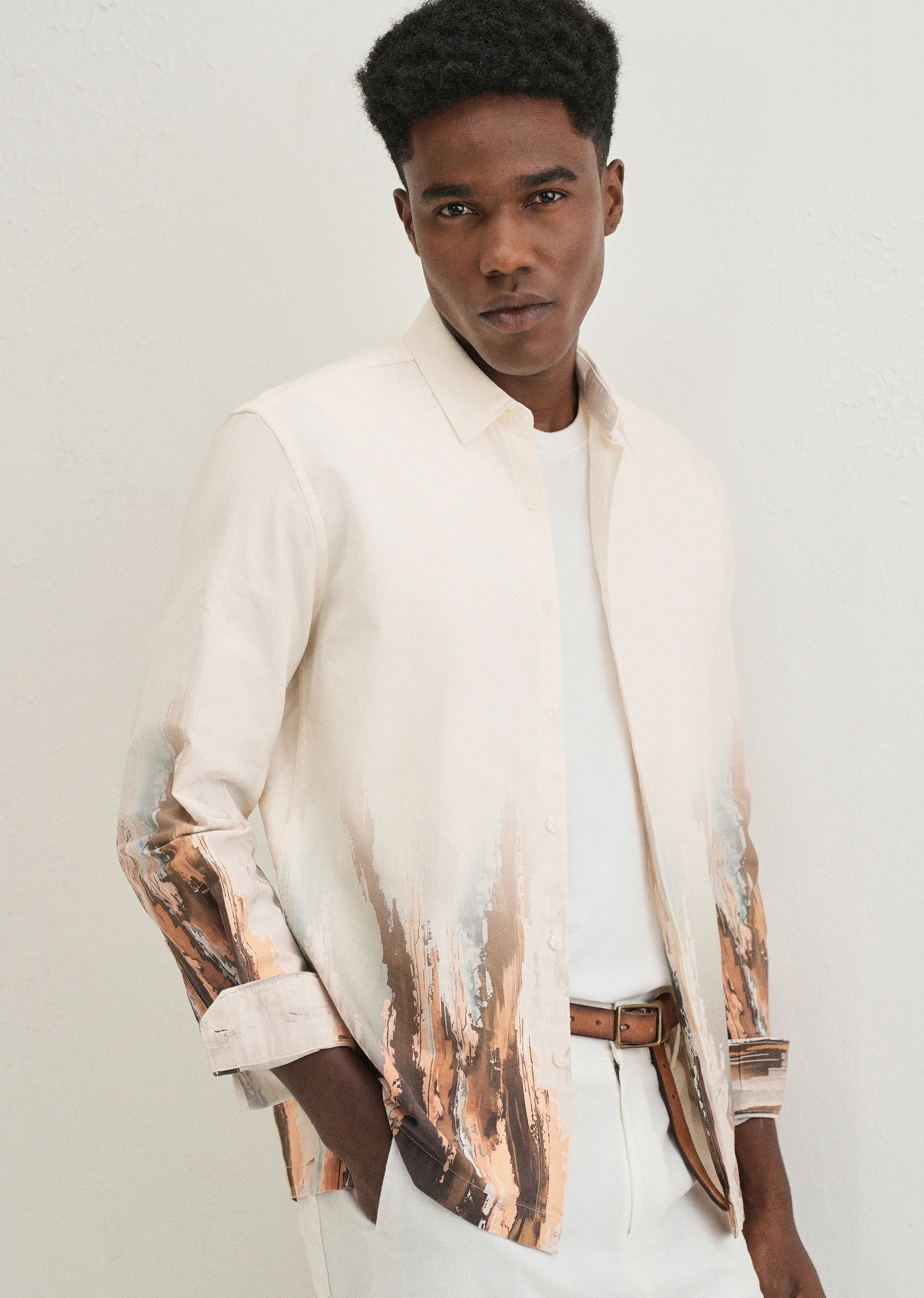 Beige Ochre Linear Printed Shirt