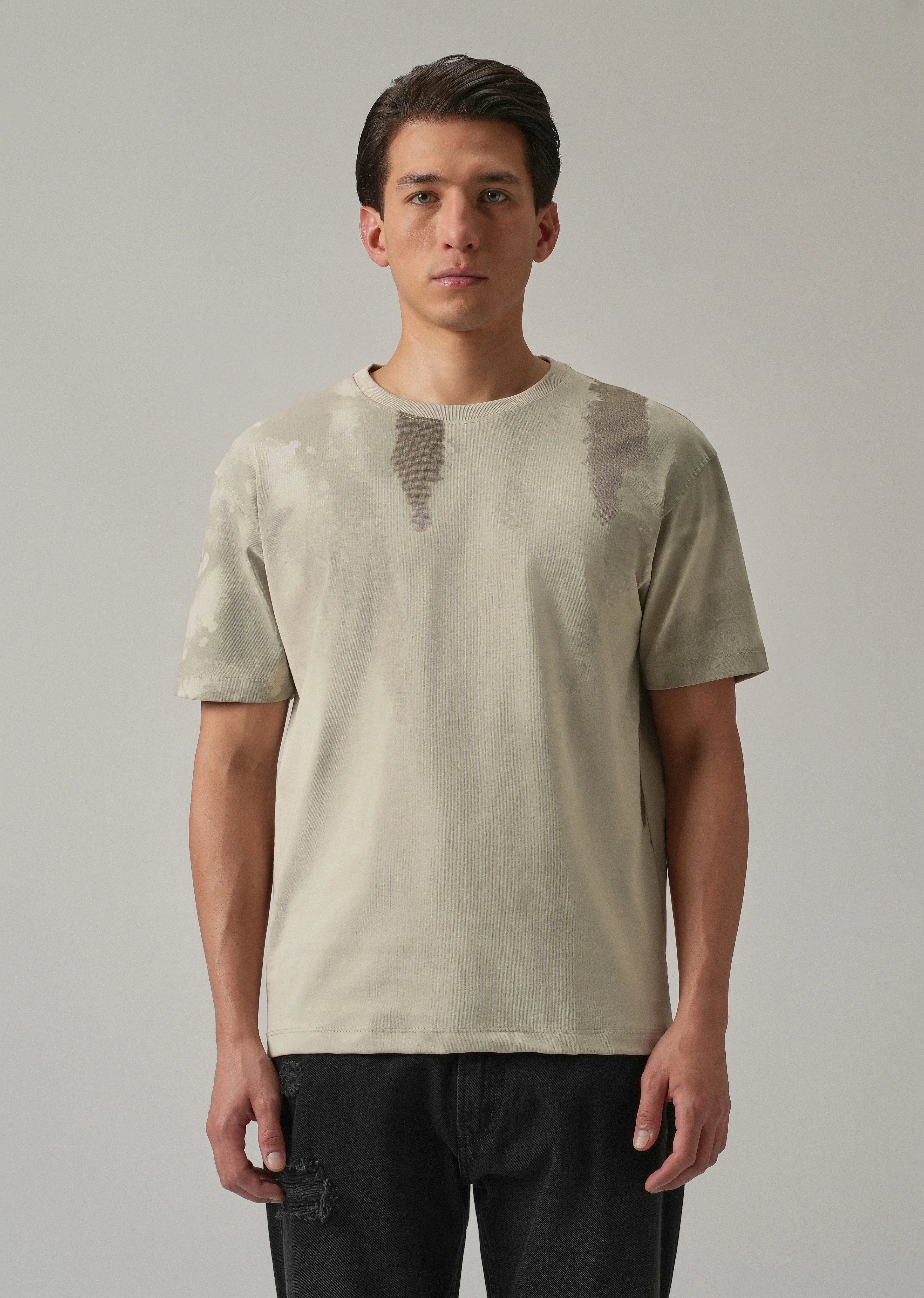 Beige Printed Slim Fit T-Shirt - Image 3
