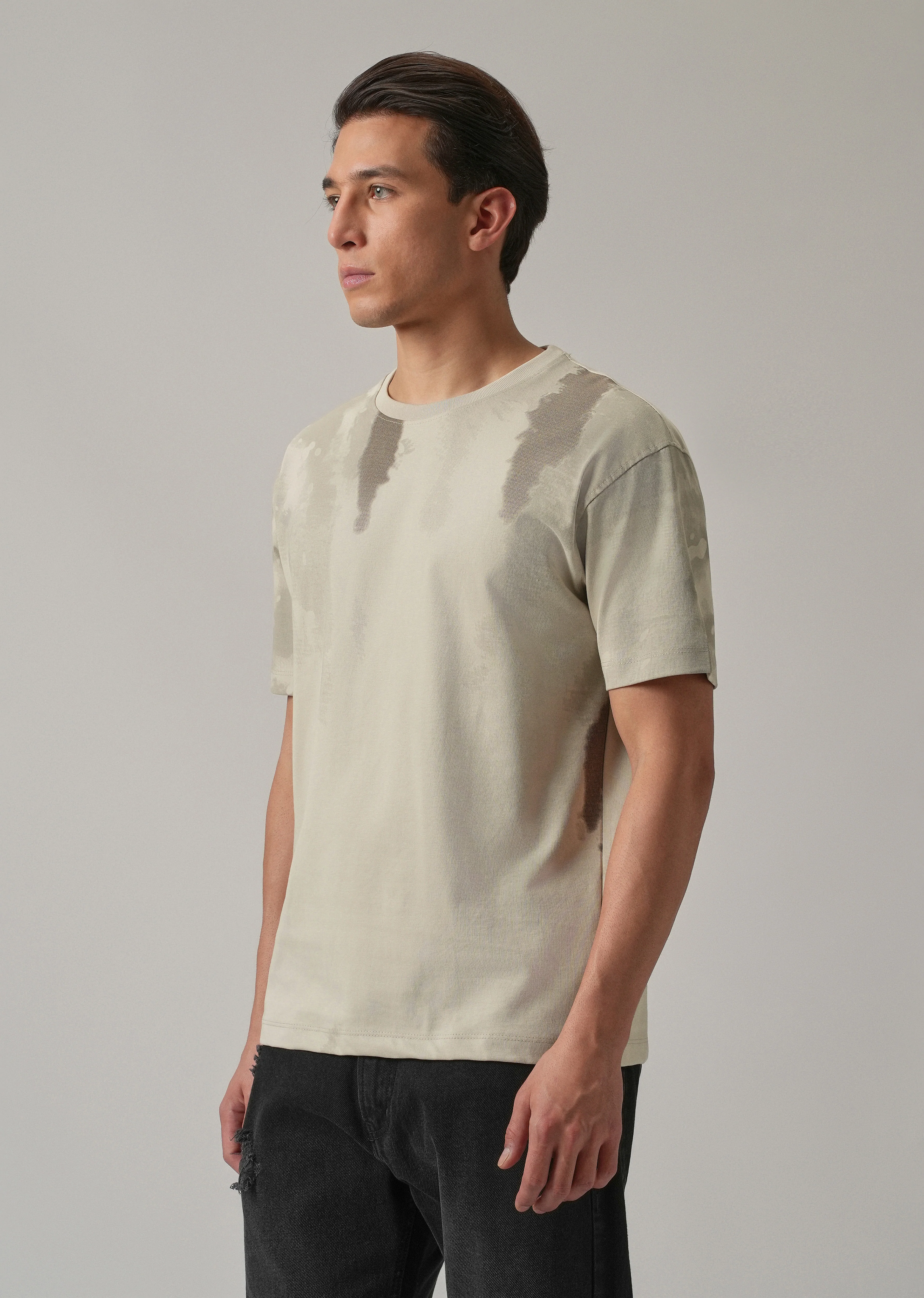 Beige Printed Slim Fit T-Shirt - Image 4