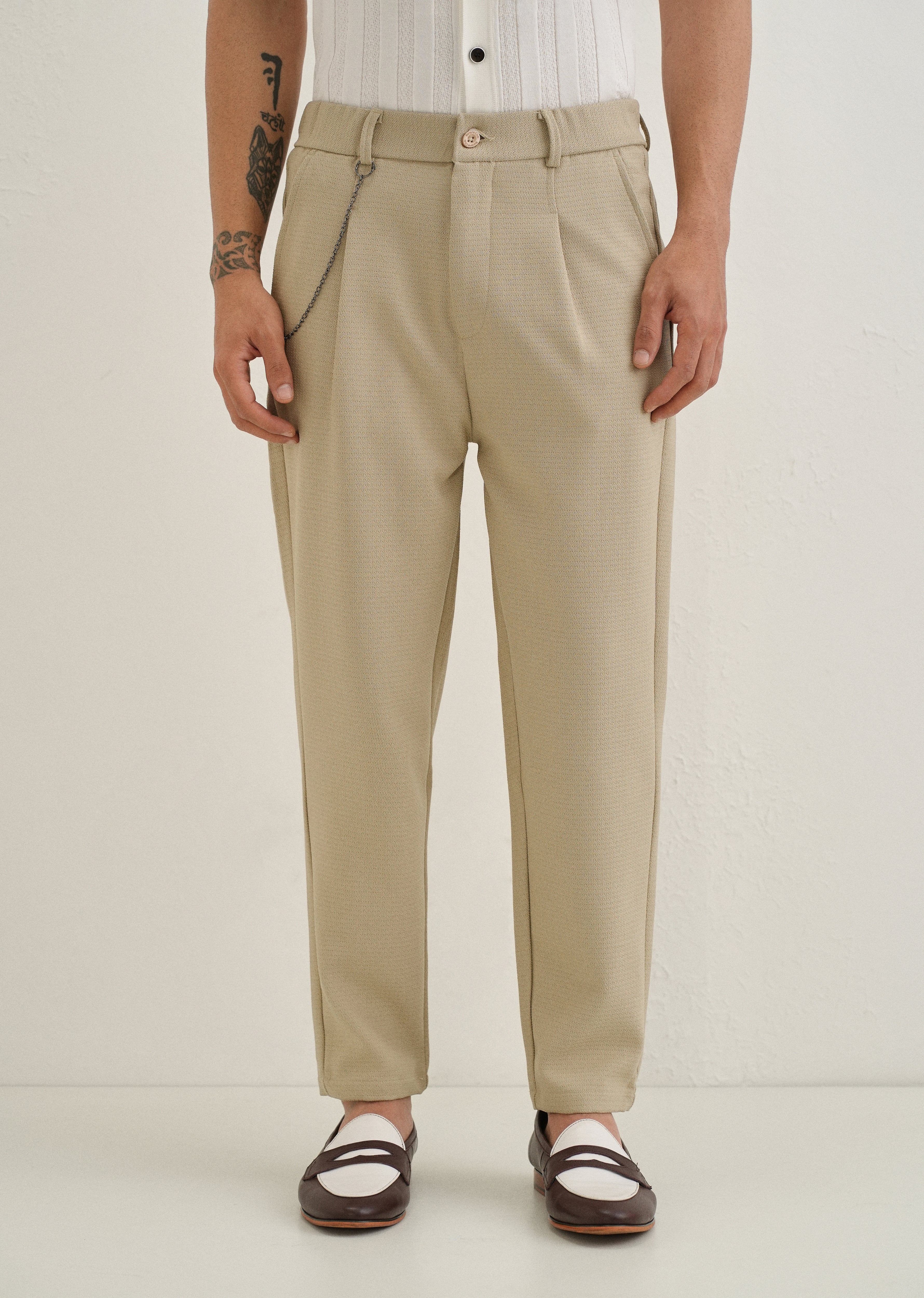 Beige Textured Korean Pant - Image 3