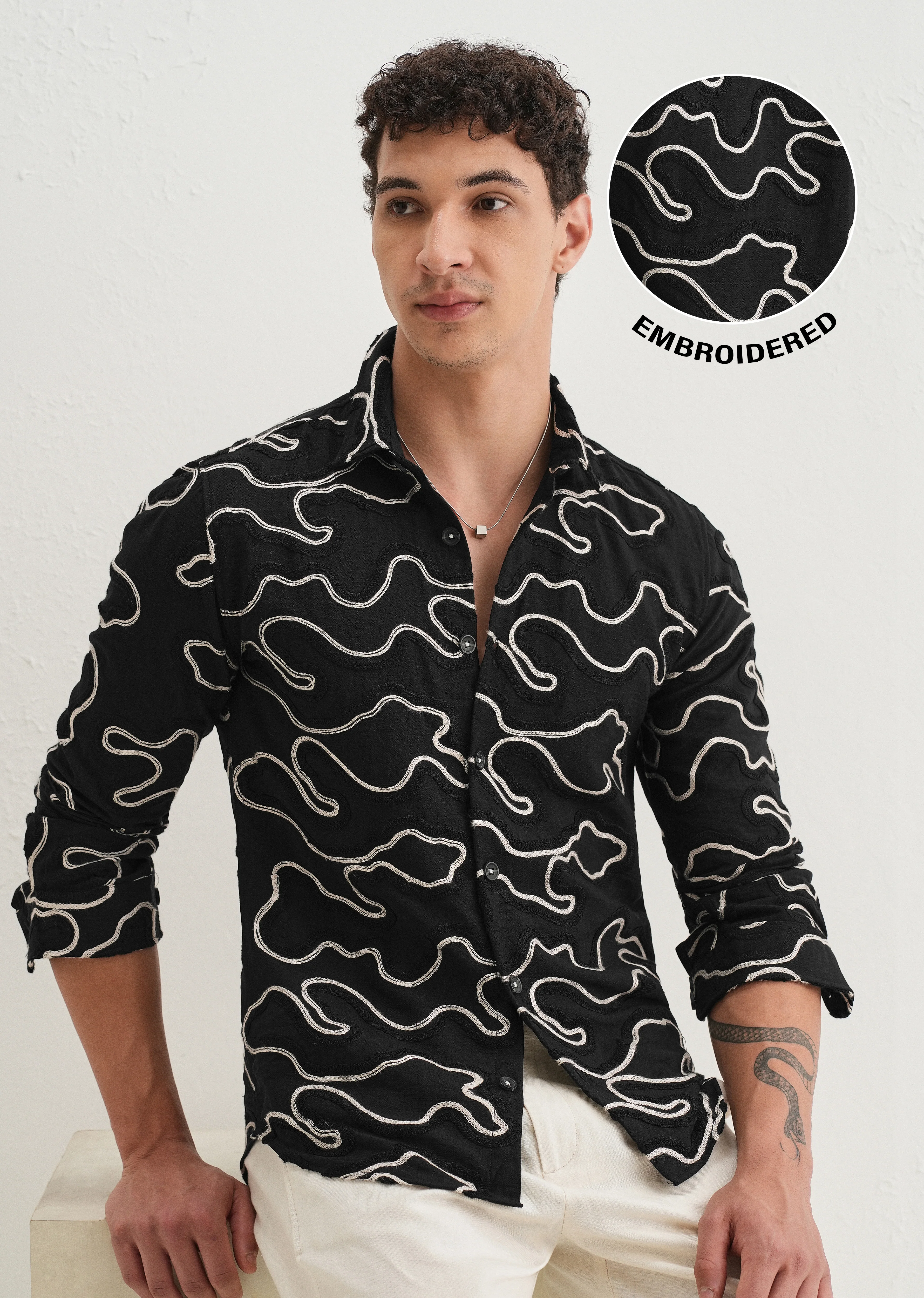 Black Artistic Abstract Embroidery Shirt