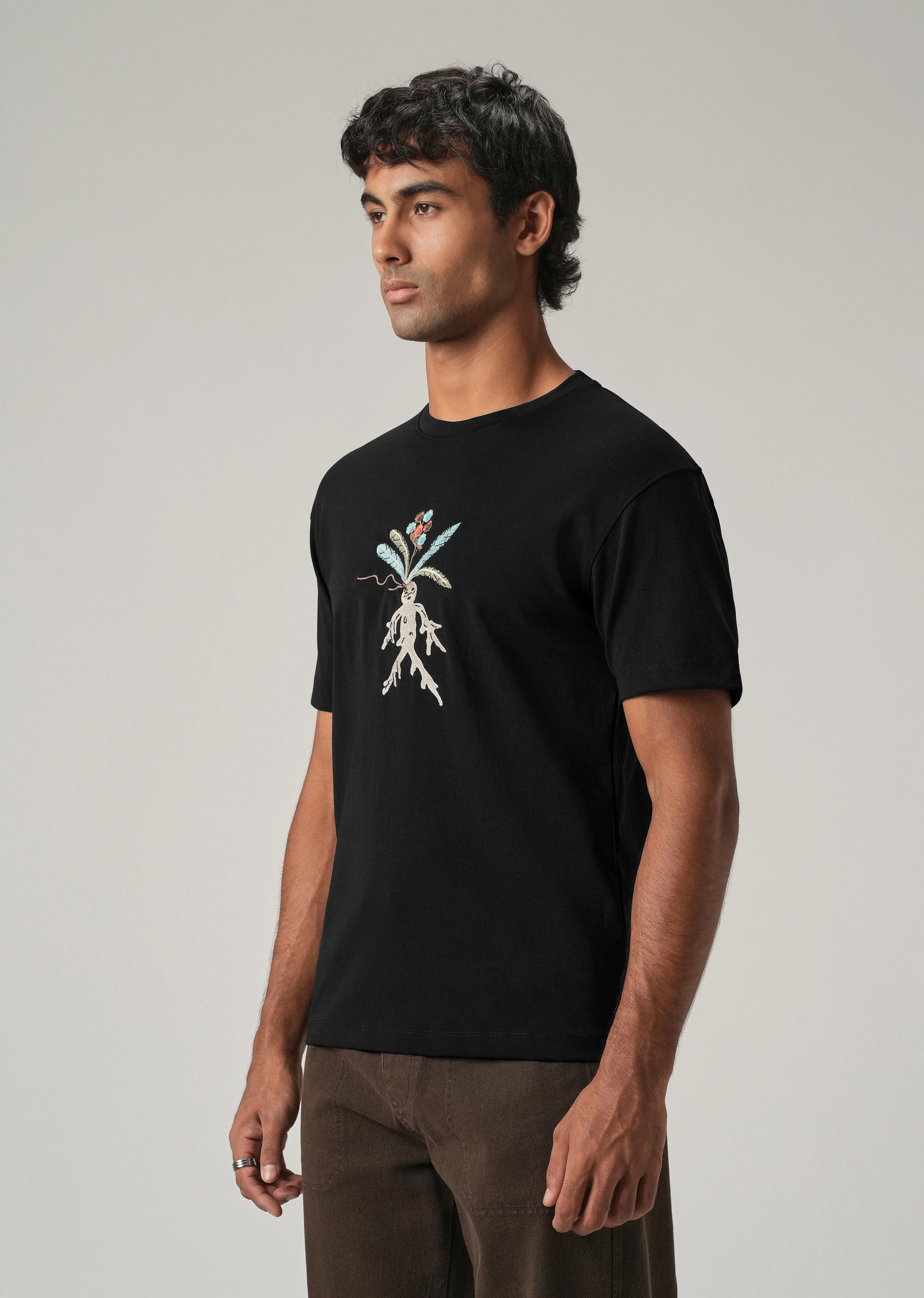 Black Chest Embroidered Slim Fit T-Shirt - Image 4