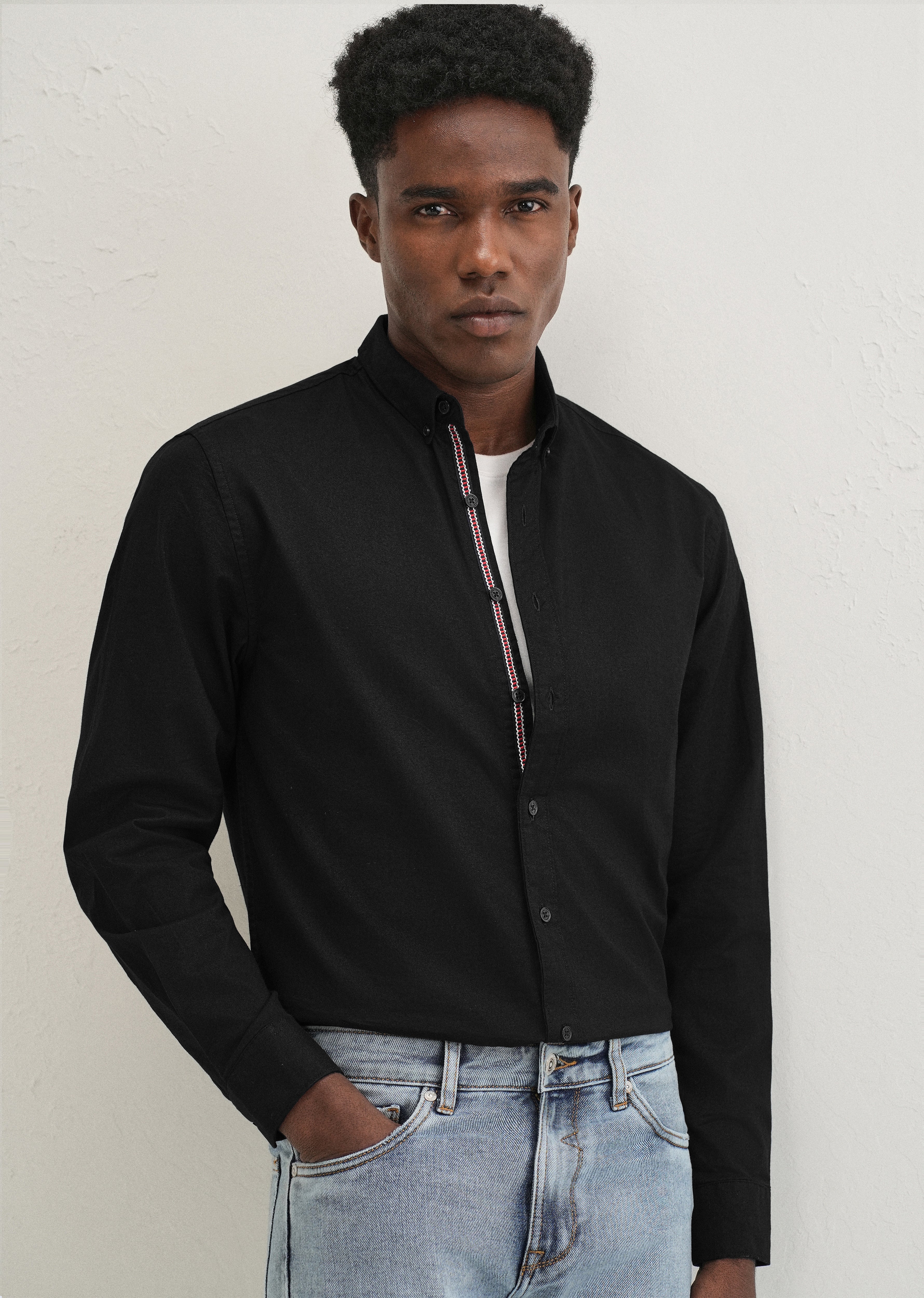 Black Contrast Placket Shirt