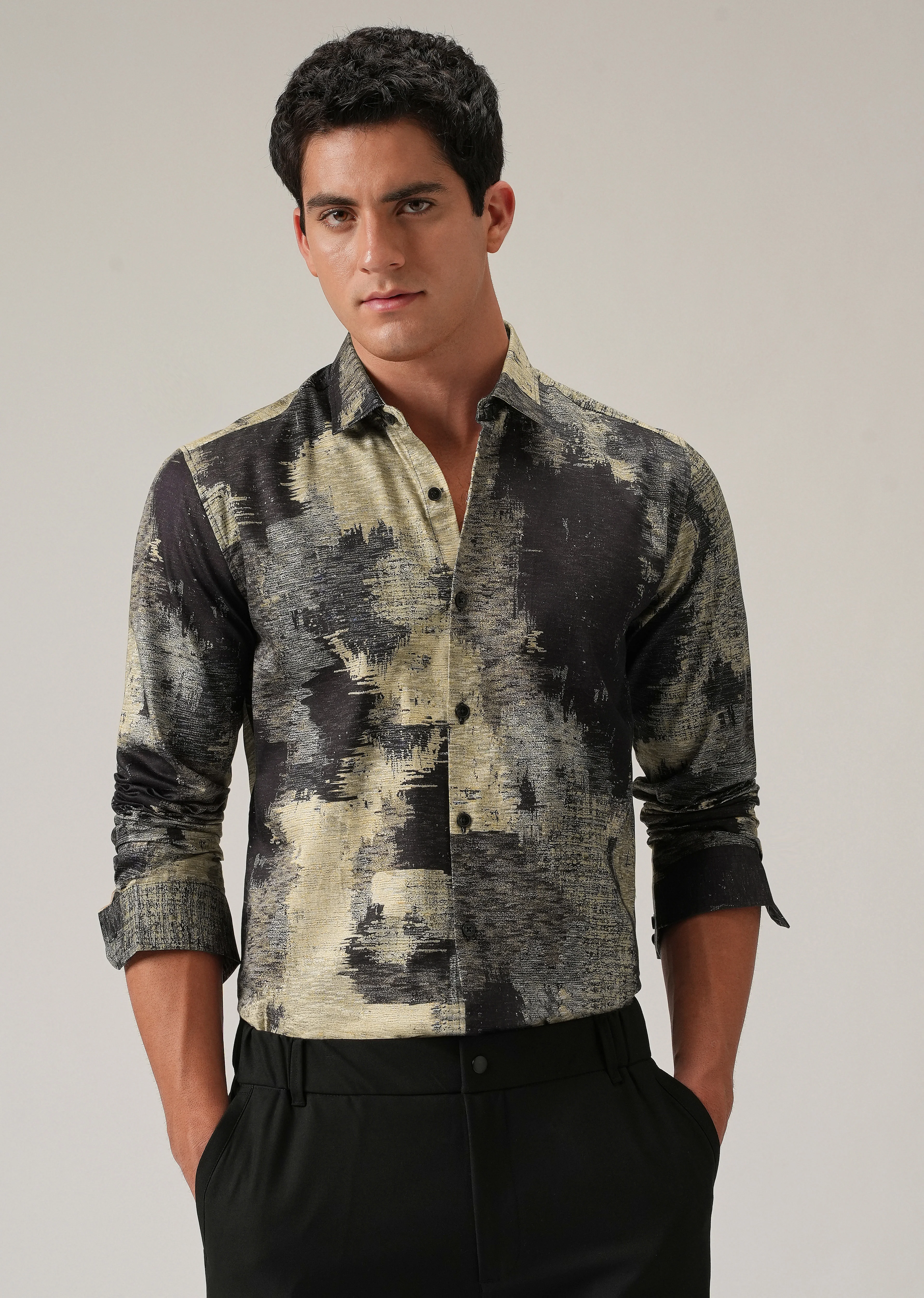 Black Distorted Print Shirt