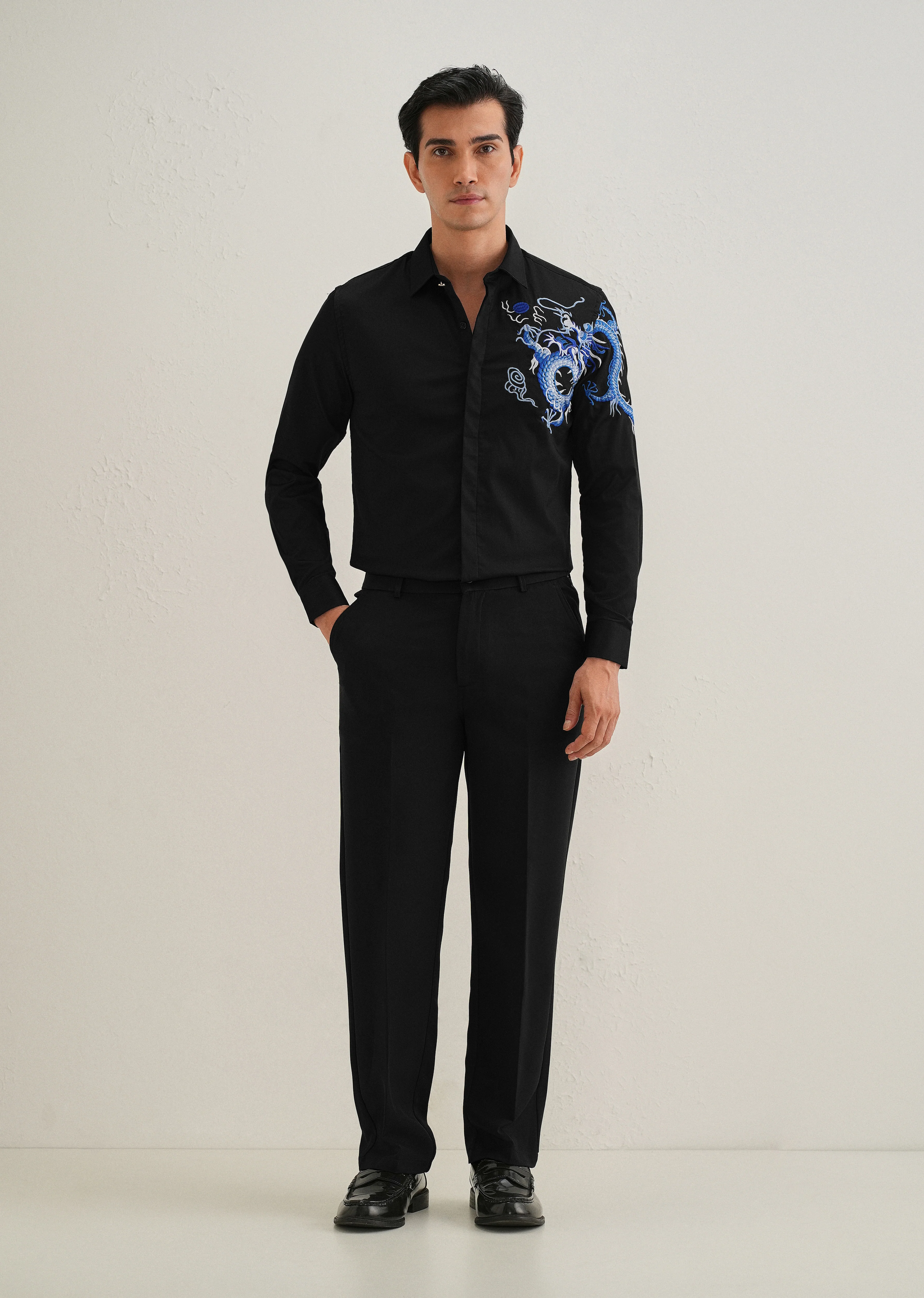 Black Dragon Embroidery Shirt - Image 6