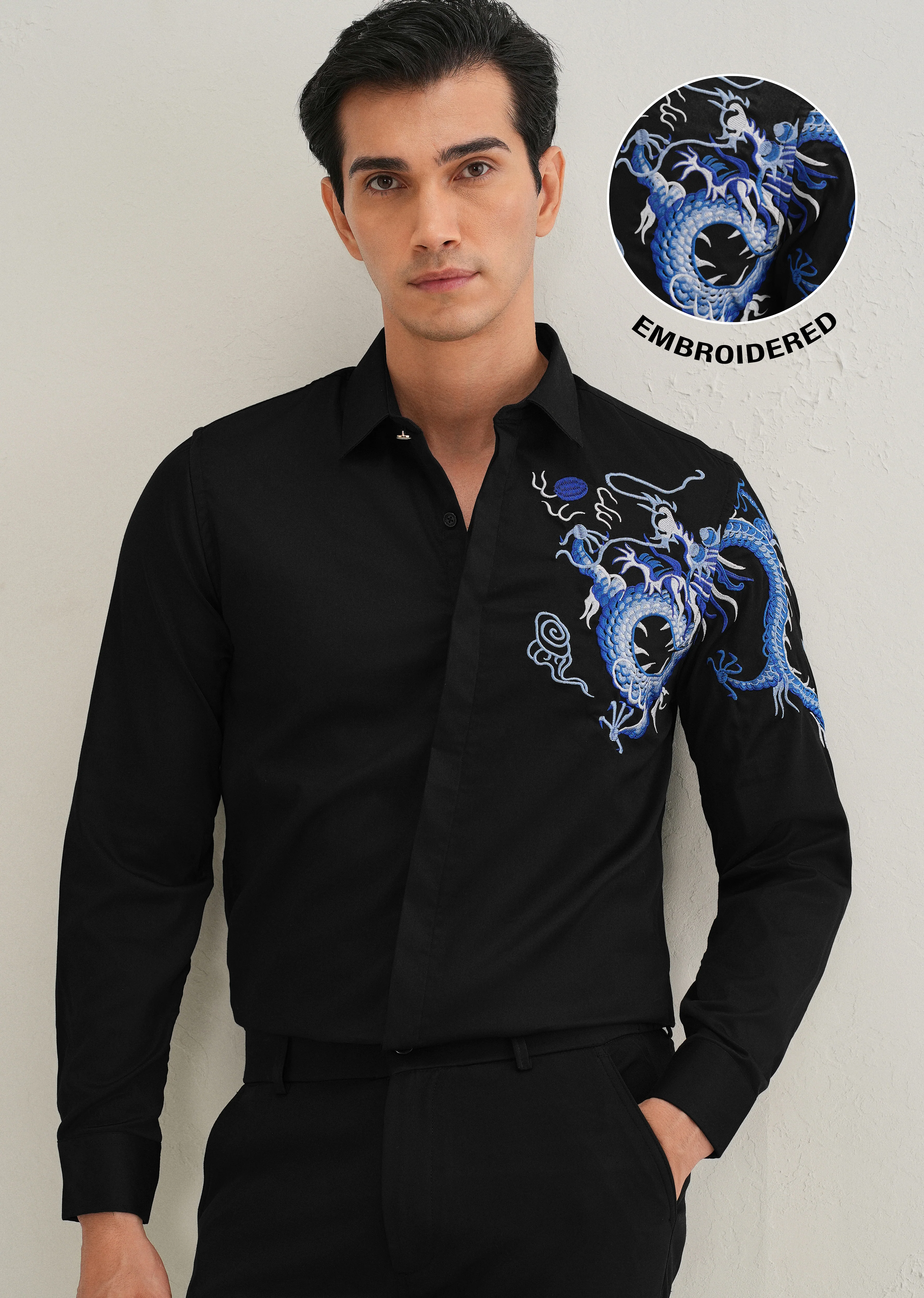 Black Dragon Embroidery Shirt - Image 7