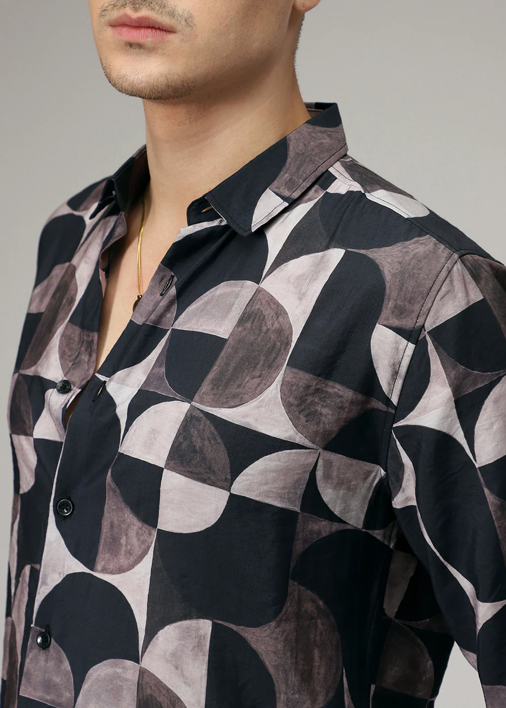 Black Geometric Print Shirt - Image 2