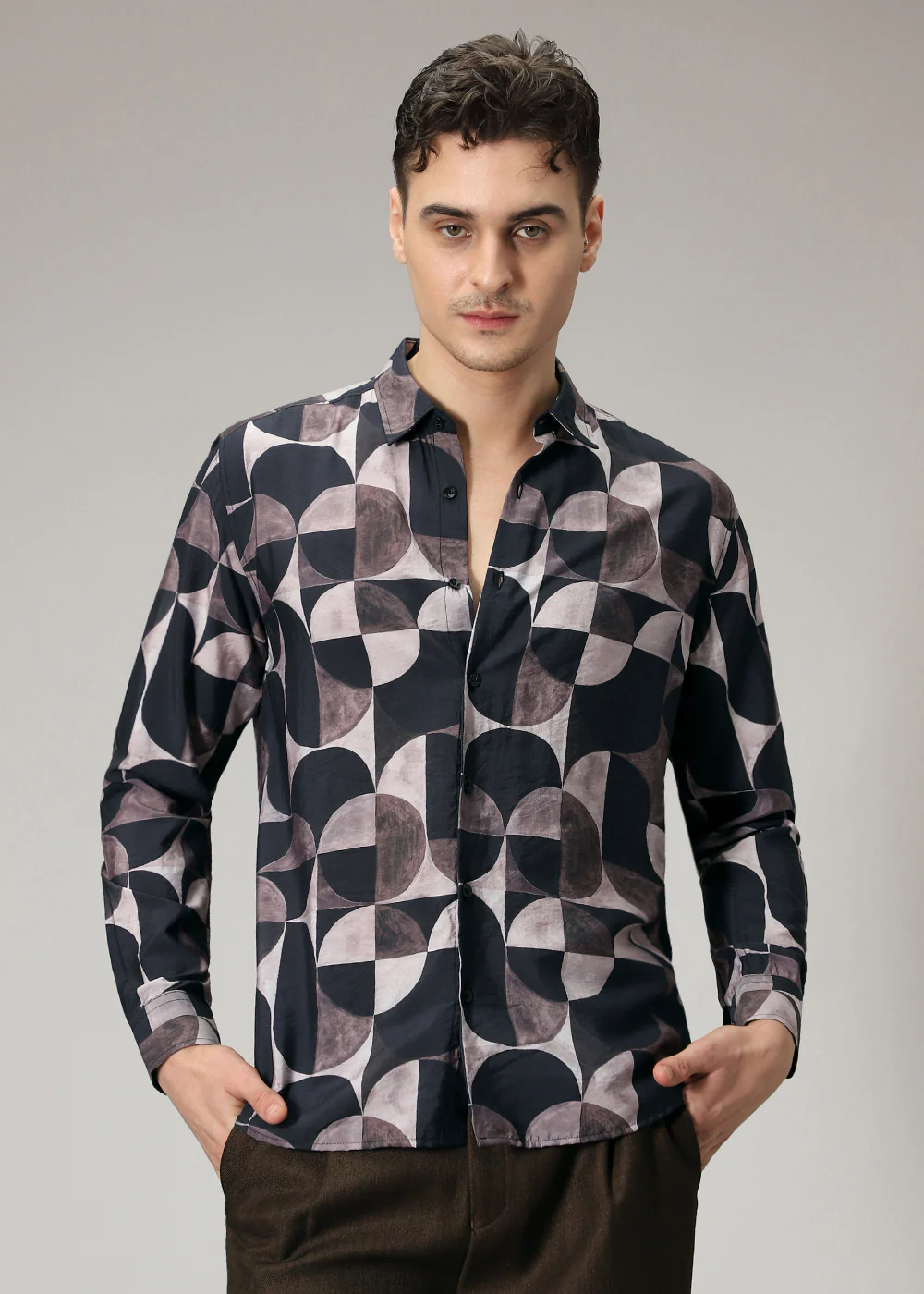 Black Geometric Print Shirt - Image 3