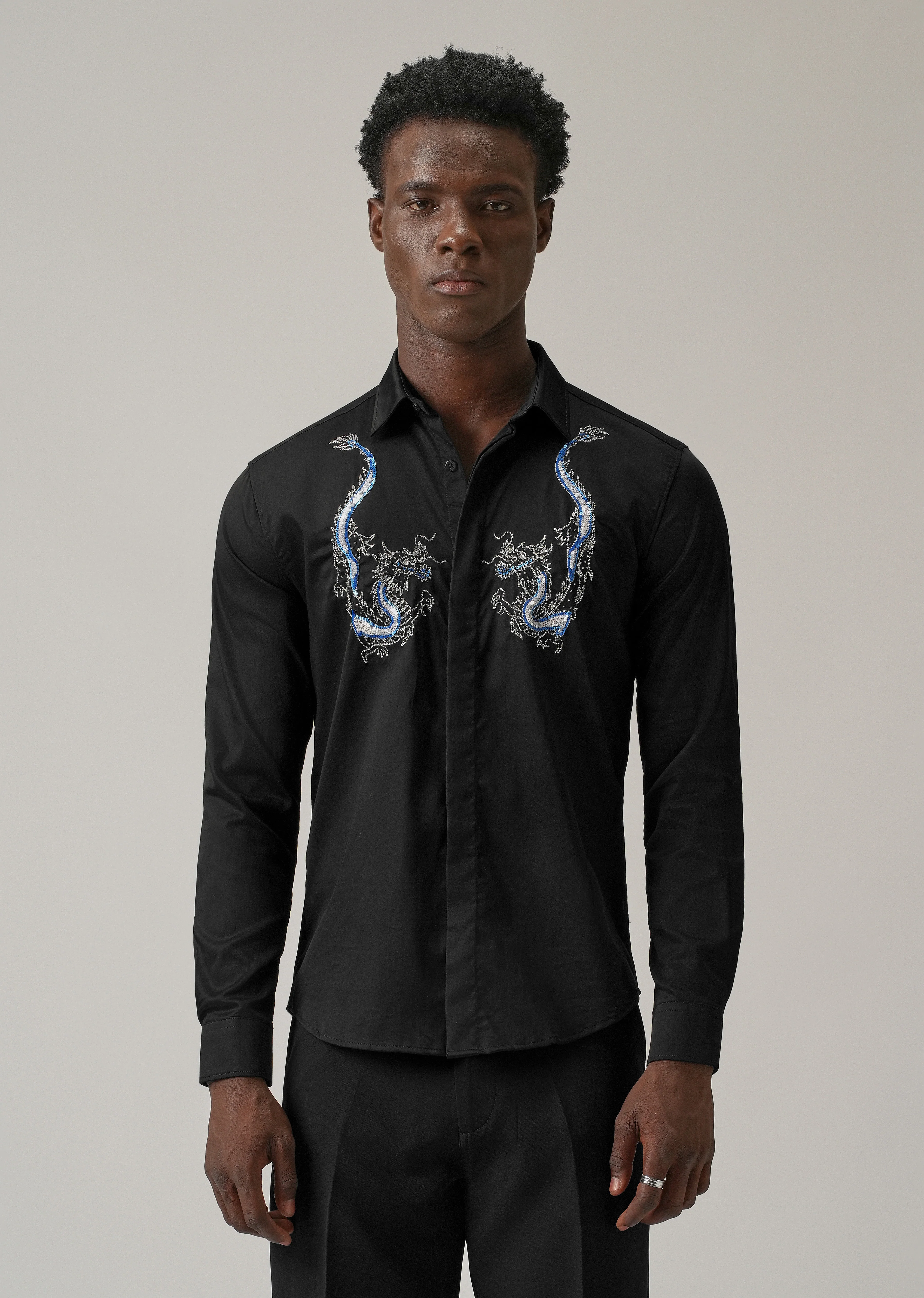 Black Embellished Dragon Designer Shirt - Image 3