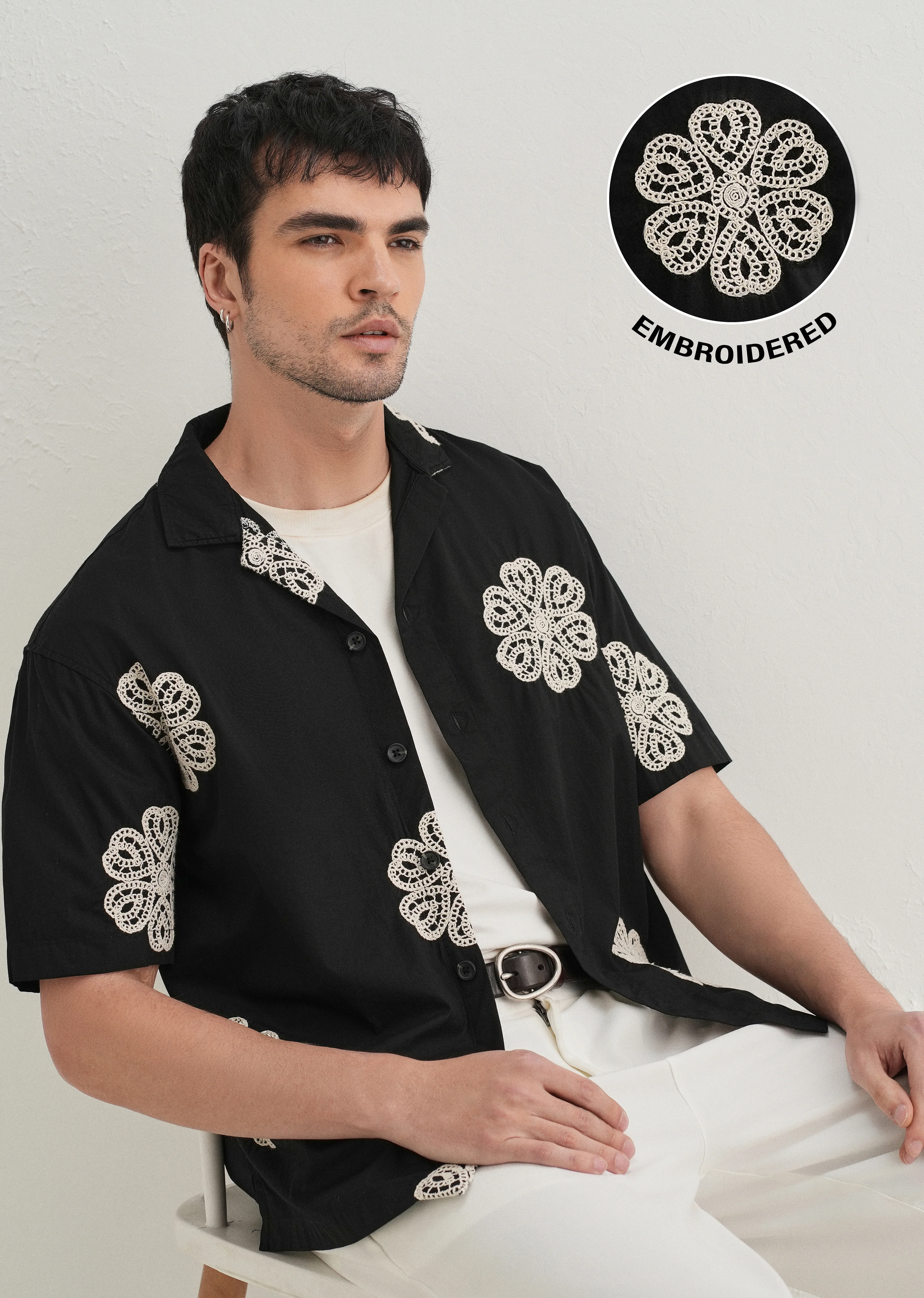 Black Medallion Embroidered Shirt