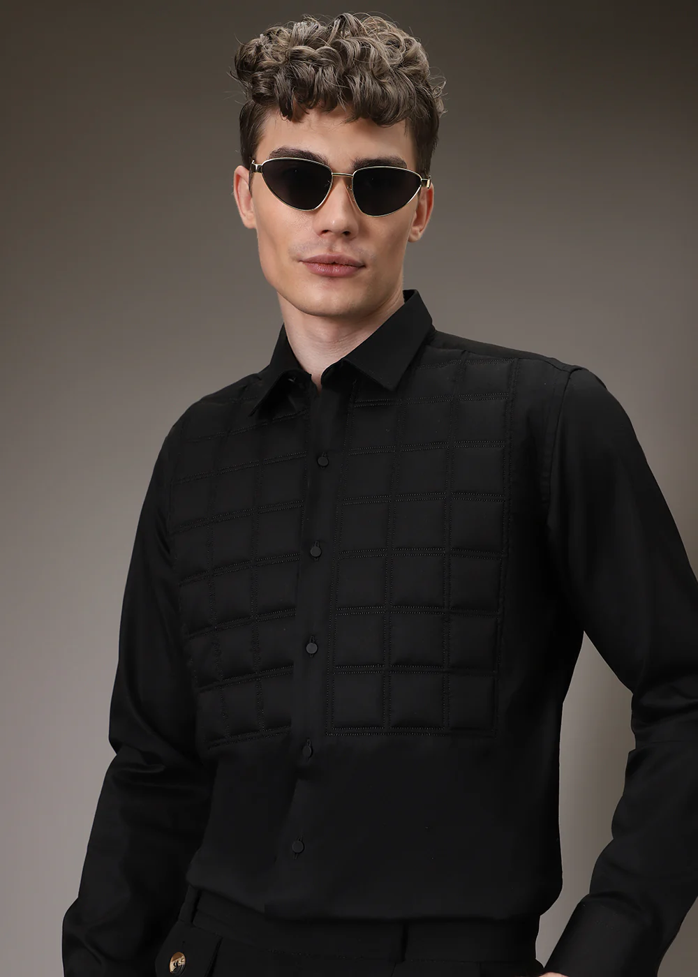 Black Padded Check Shirt - Image 7