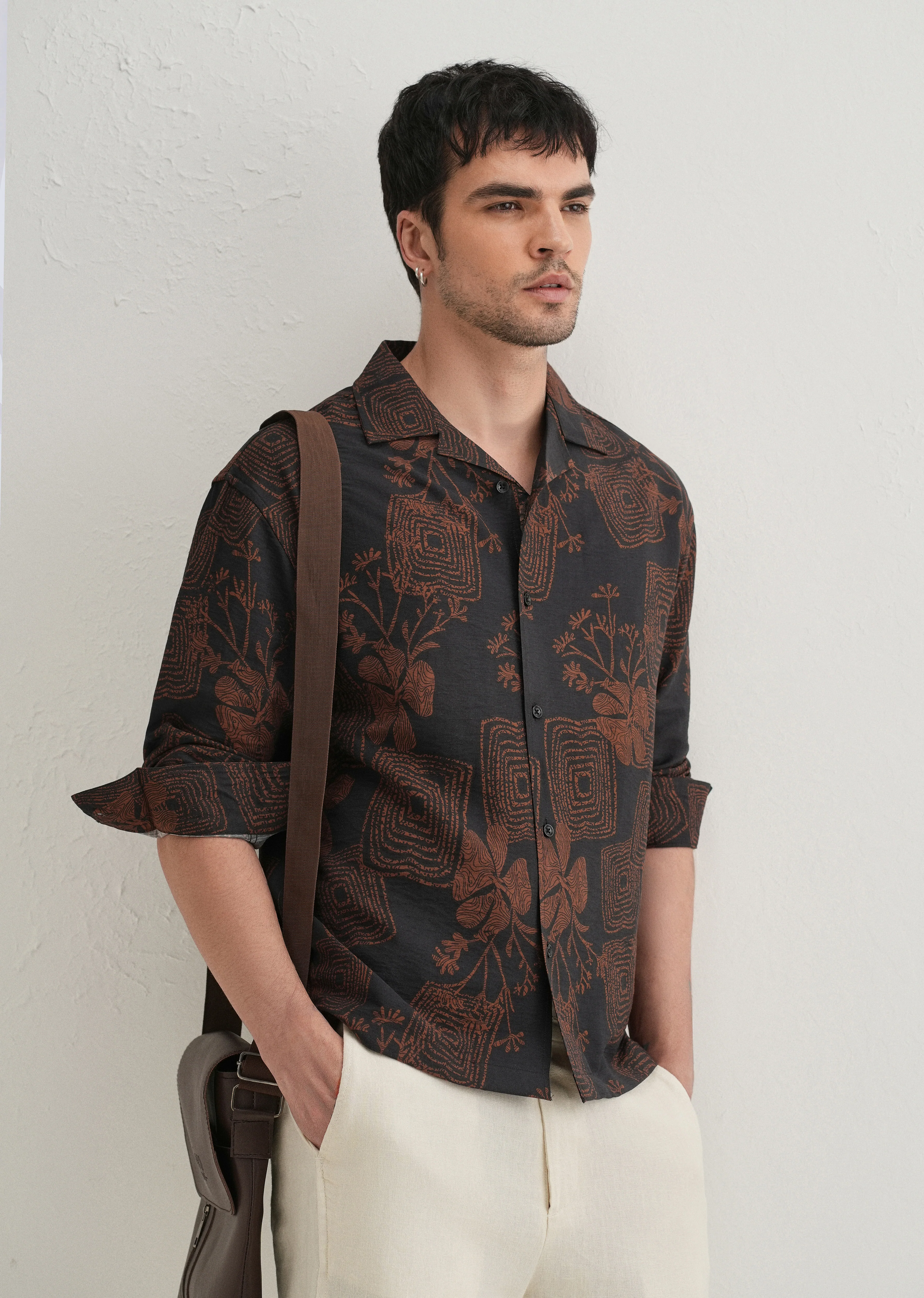 Black Rustic Square Motif Printed Shirt