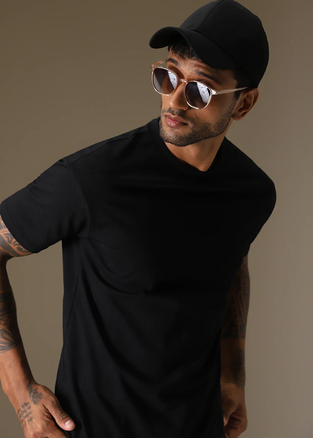 Black Self Pattern Regular T-Shirt