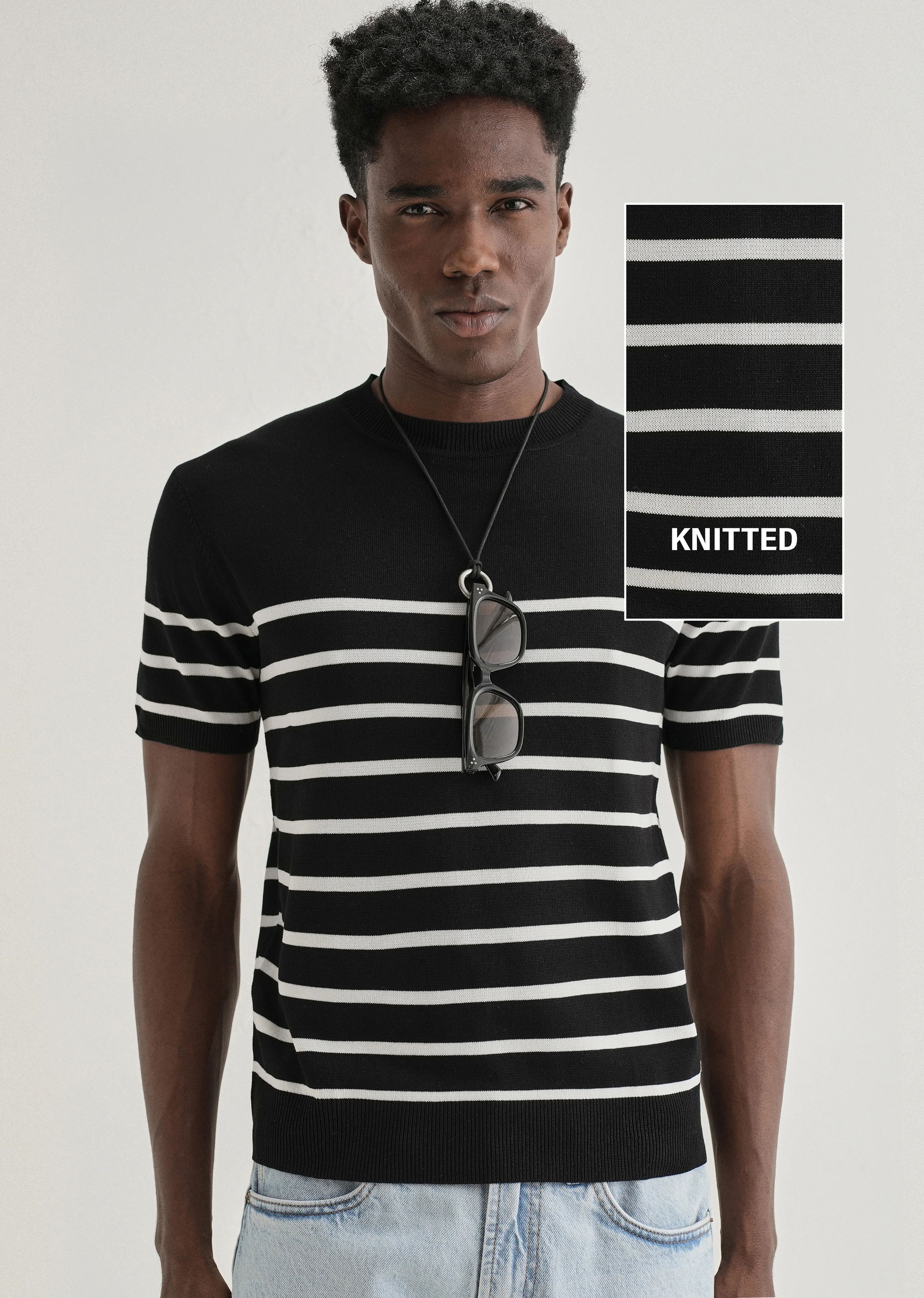 Black White Striped Knitted T-shirt - Image 7