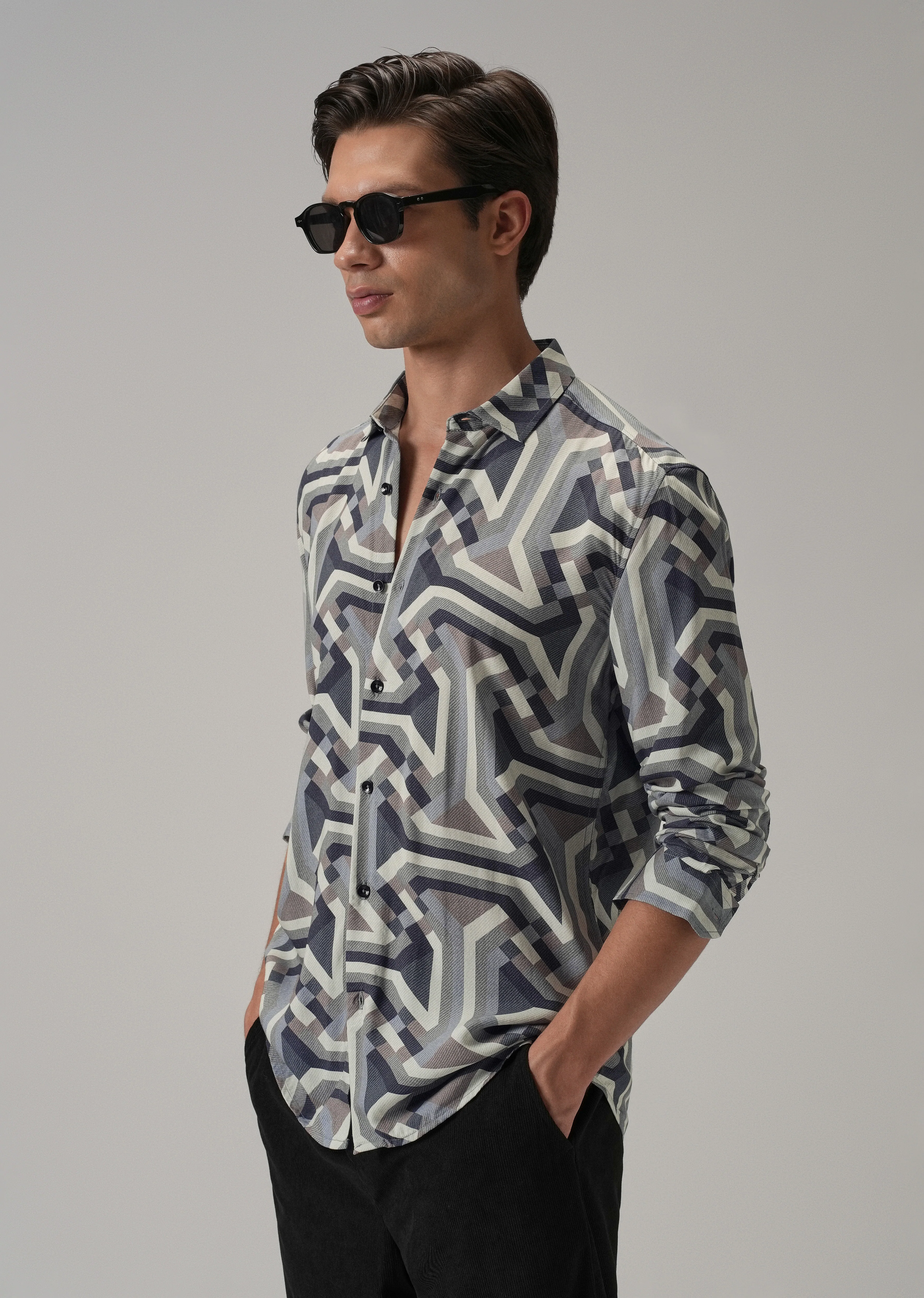 Blue Abstract Texture Printed Shirt