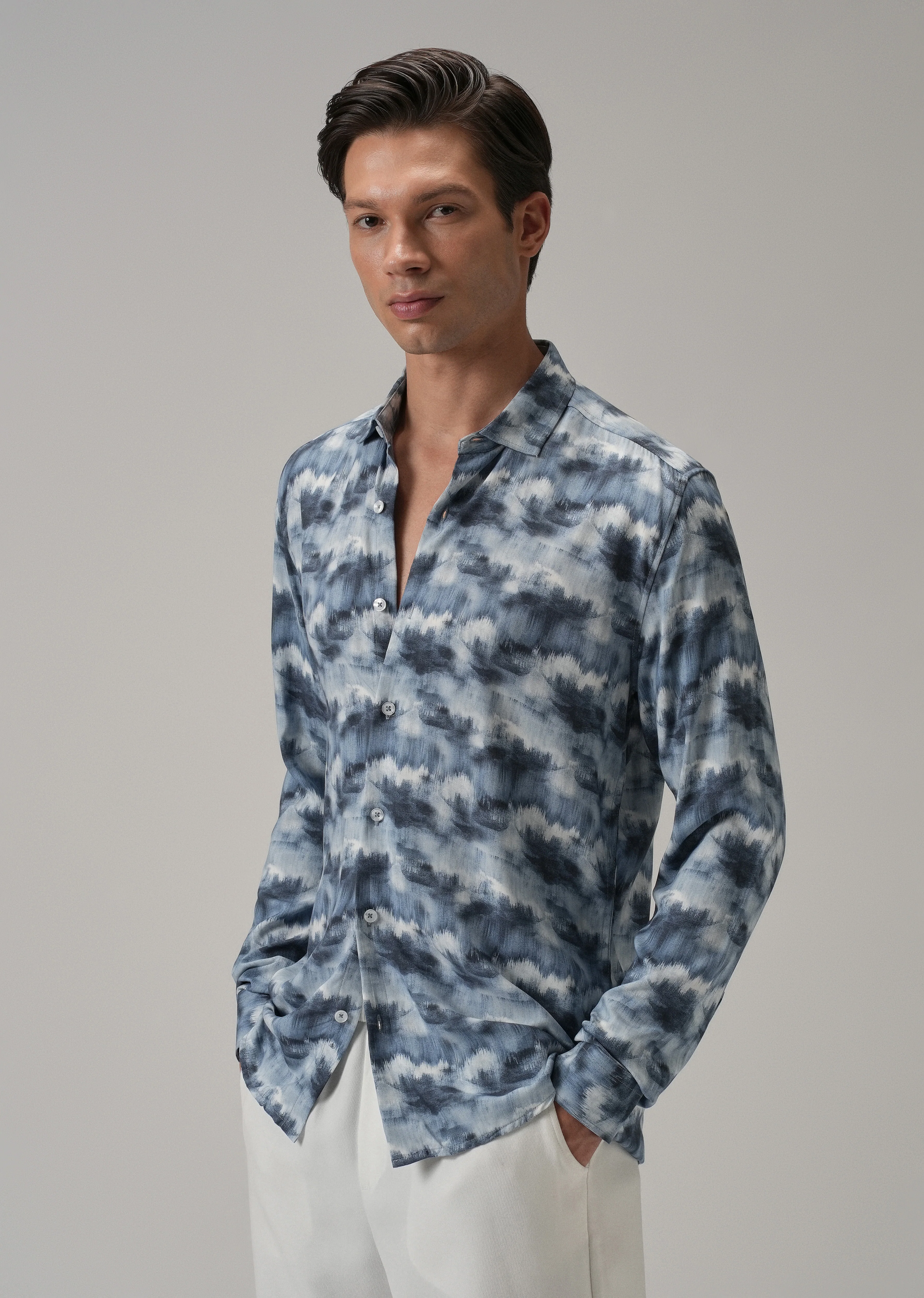 Blue Cloud Wash Printed Shirt