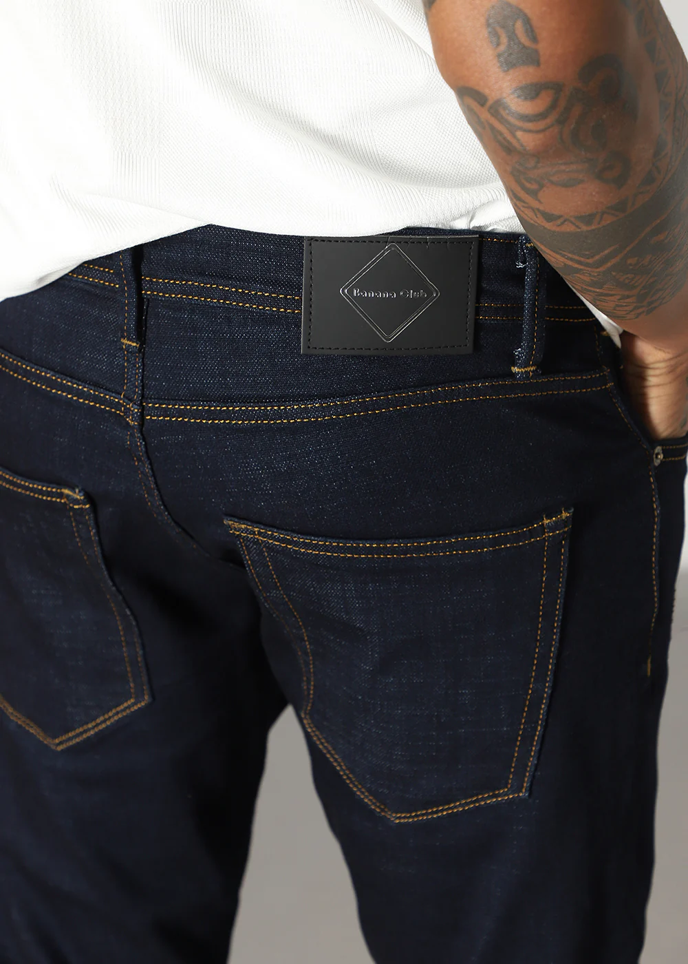 Blue Contrast Thread Slim Fit Denim - Image 2