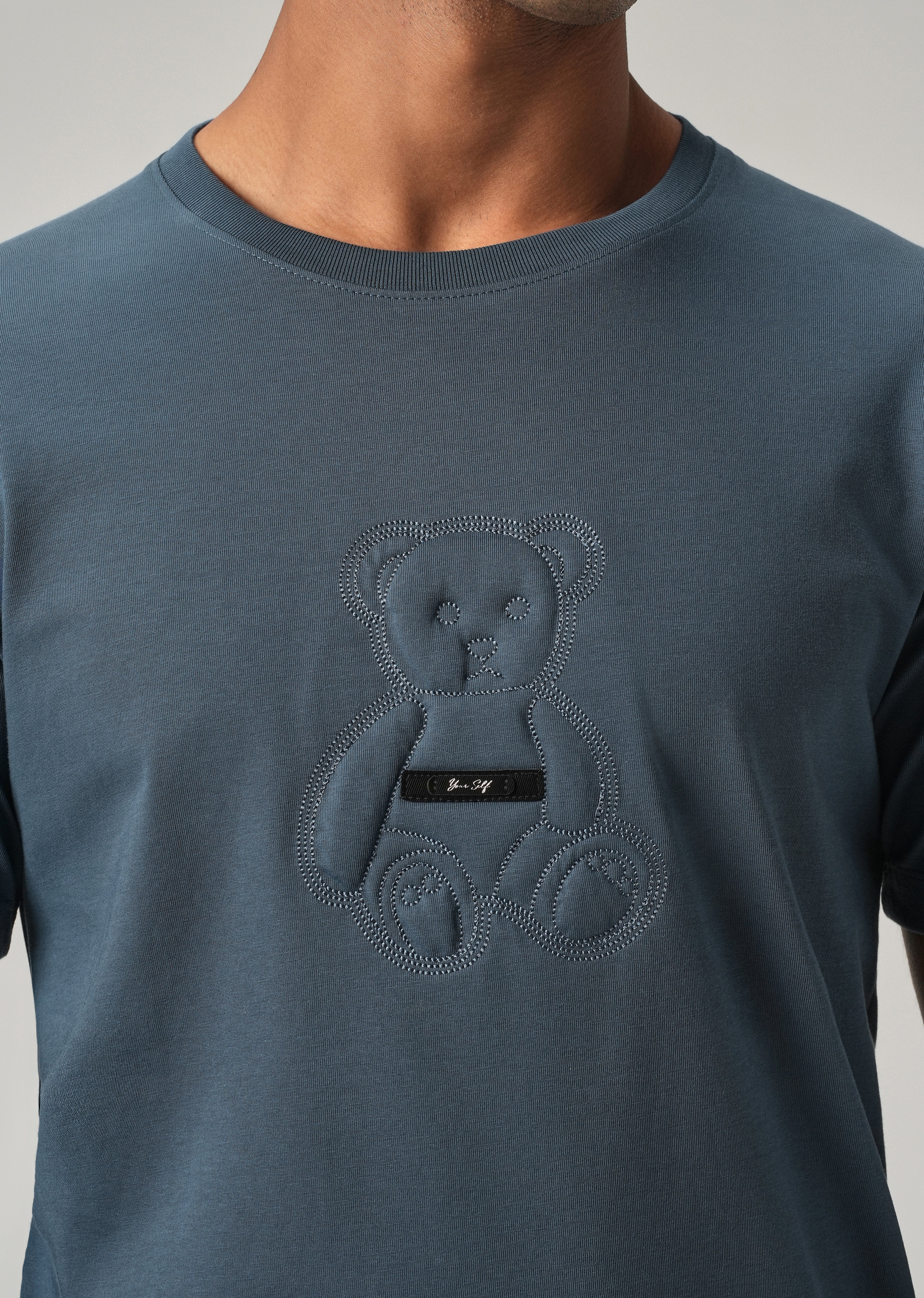 Blue Embossed Slim Fit T-Shirt - Image 5