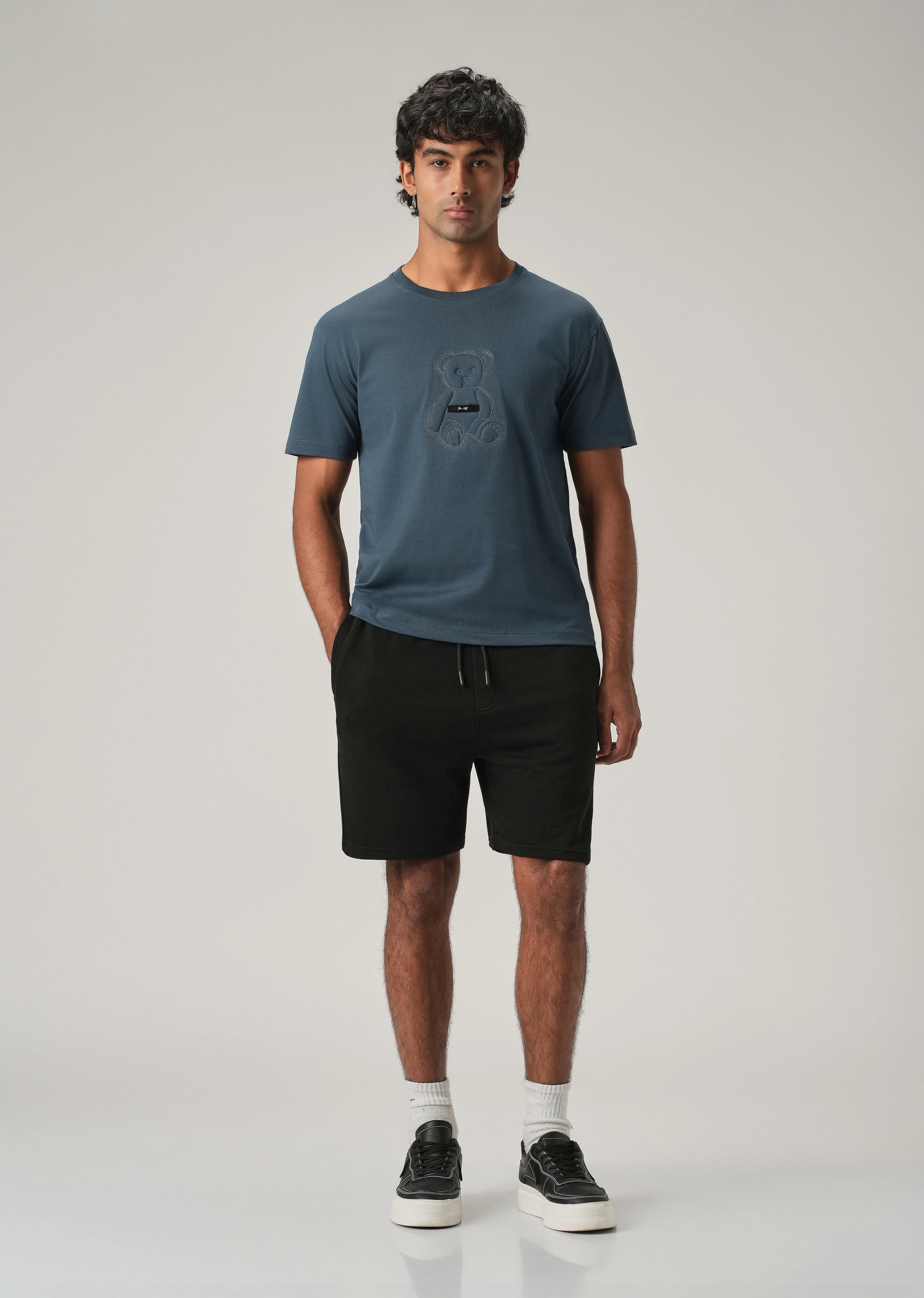 Blue Embossed Slim Fit T-Shirt - Image 6