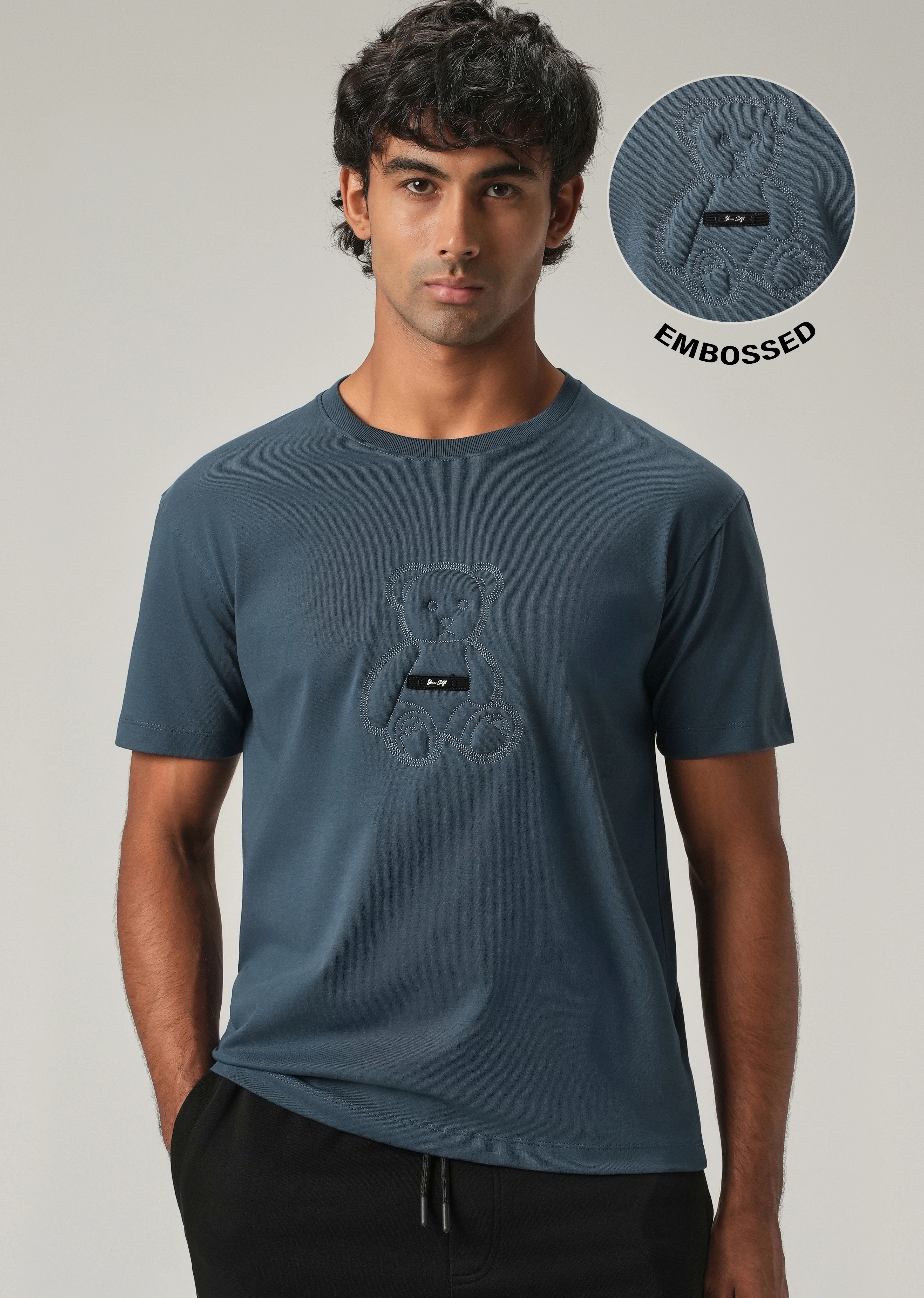 Blue Embossed Slim Fit T-Shirt - Image 7