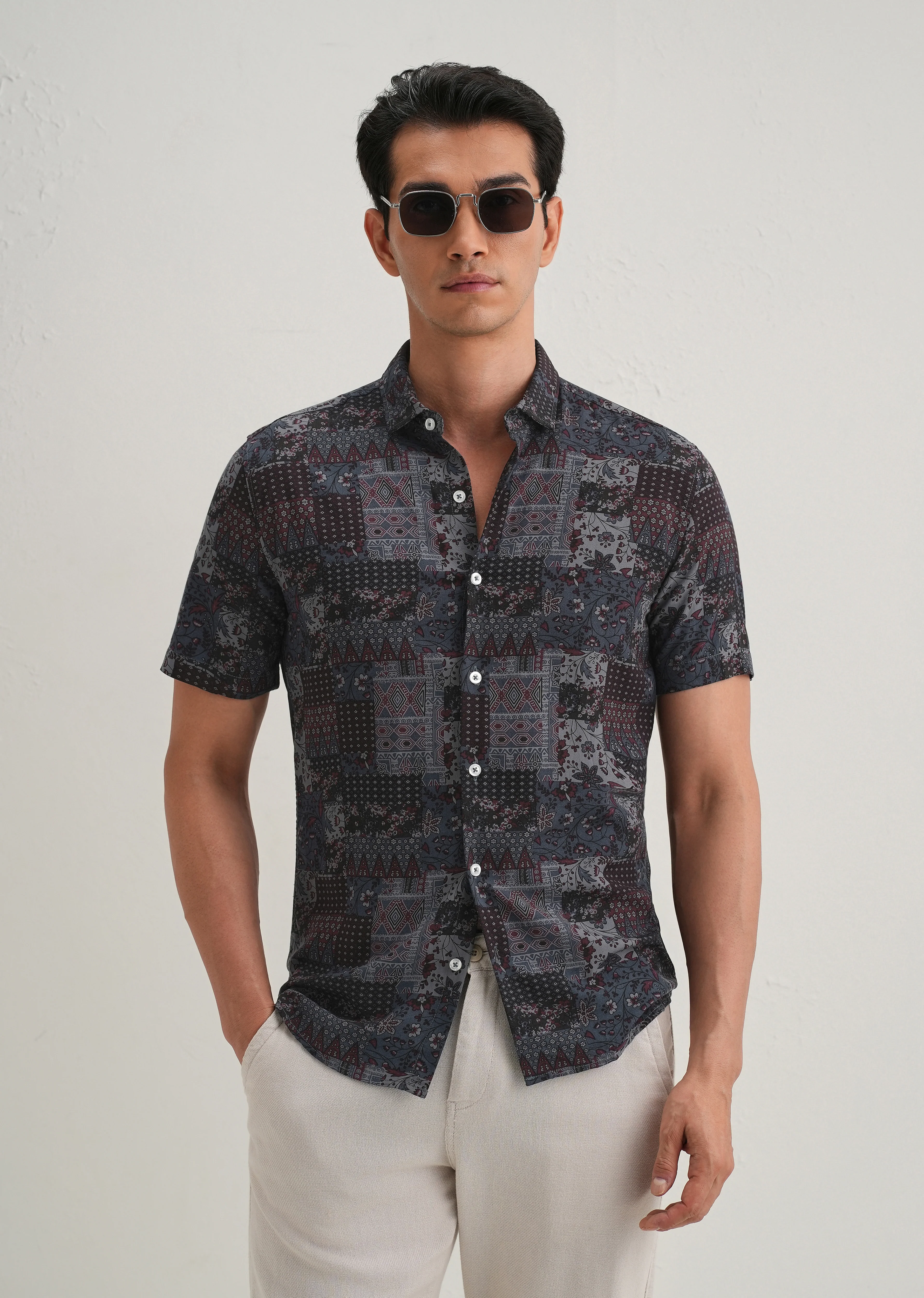 Blue Geometric Print Shirt