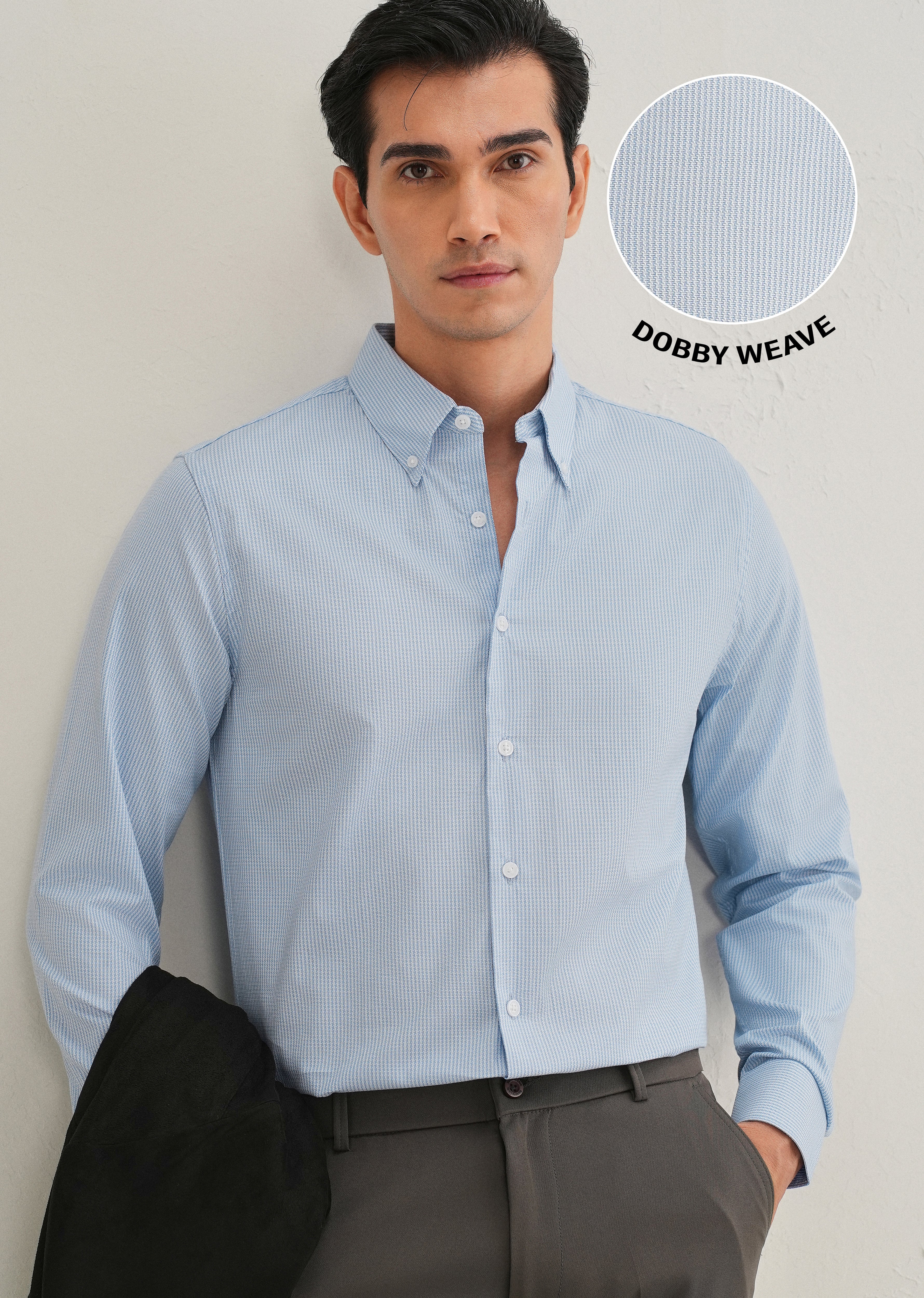 Blue Houndstooth Dobby Cotton Shirt