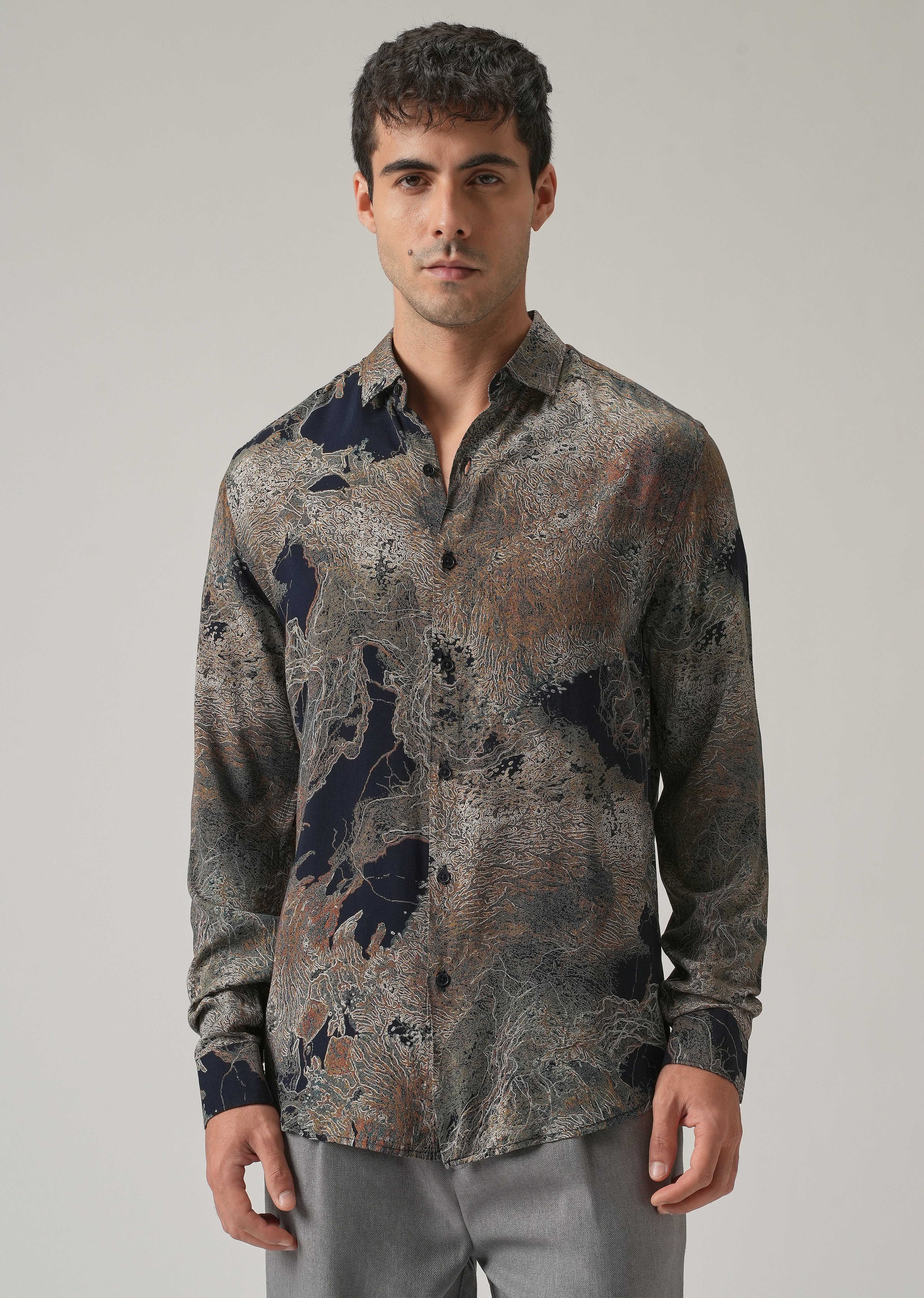 Blue Intricate Print Feather Shirt - Image 3