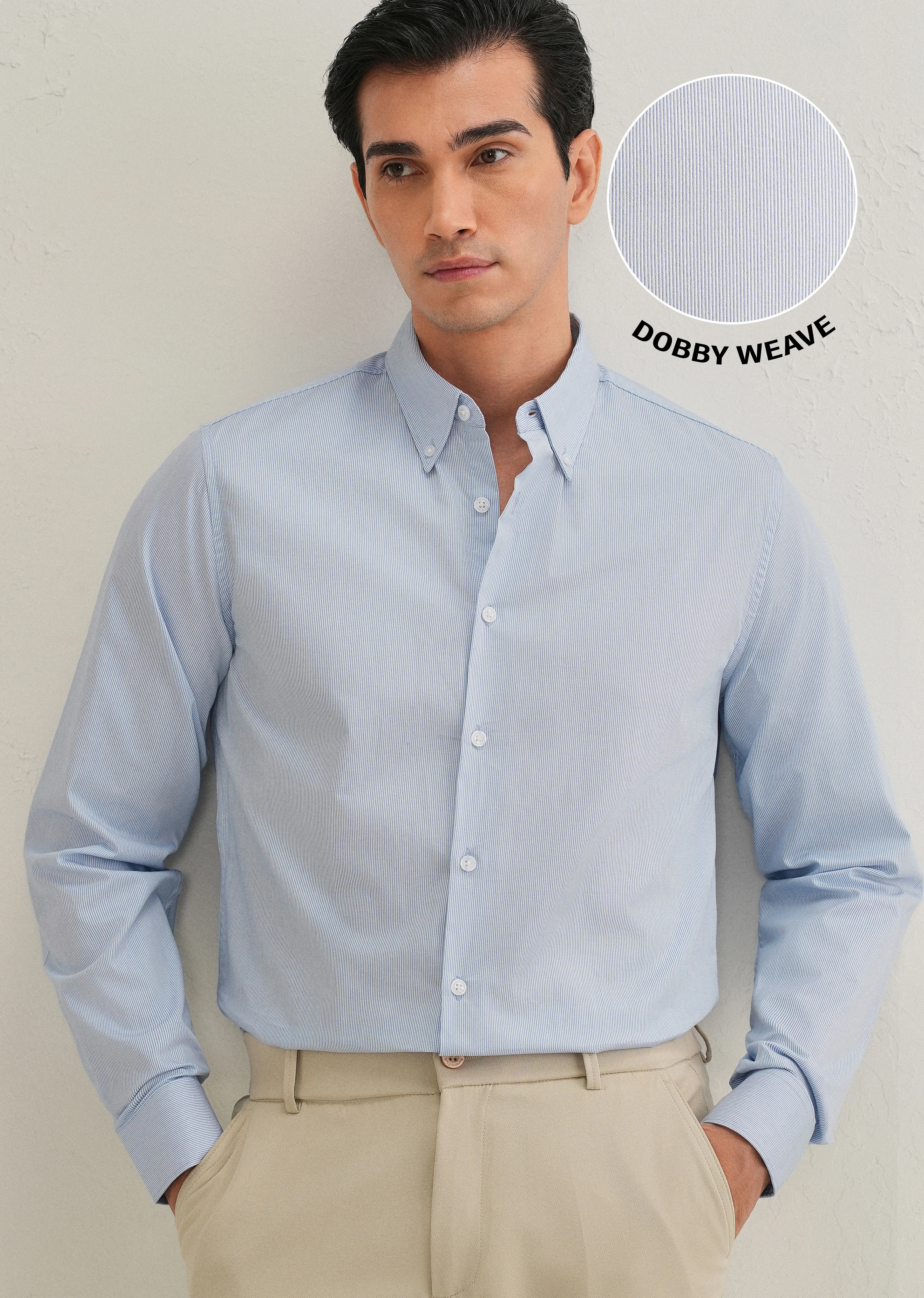 Blue Pin Striped Dobby Cotton Shirt
