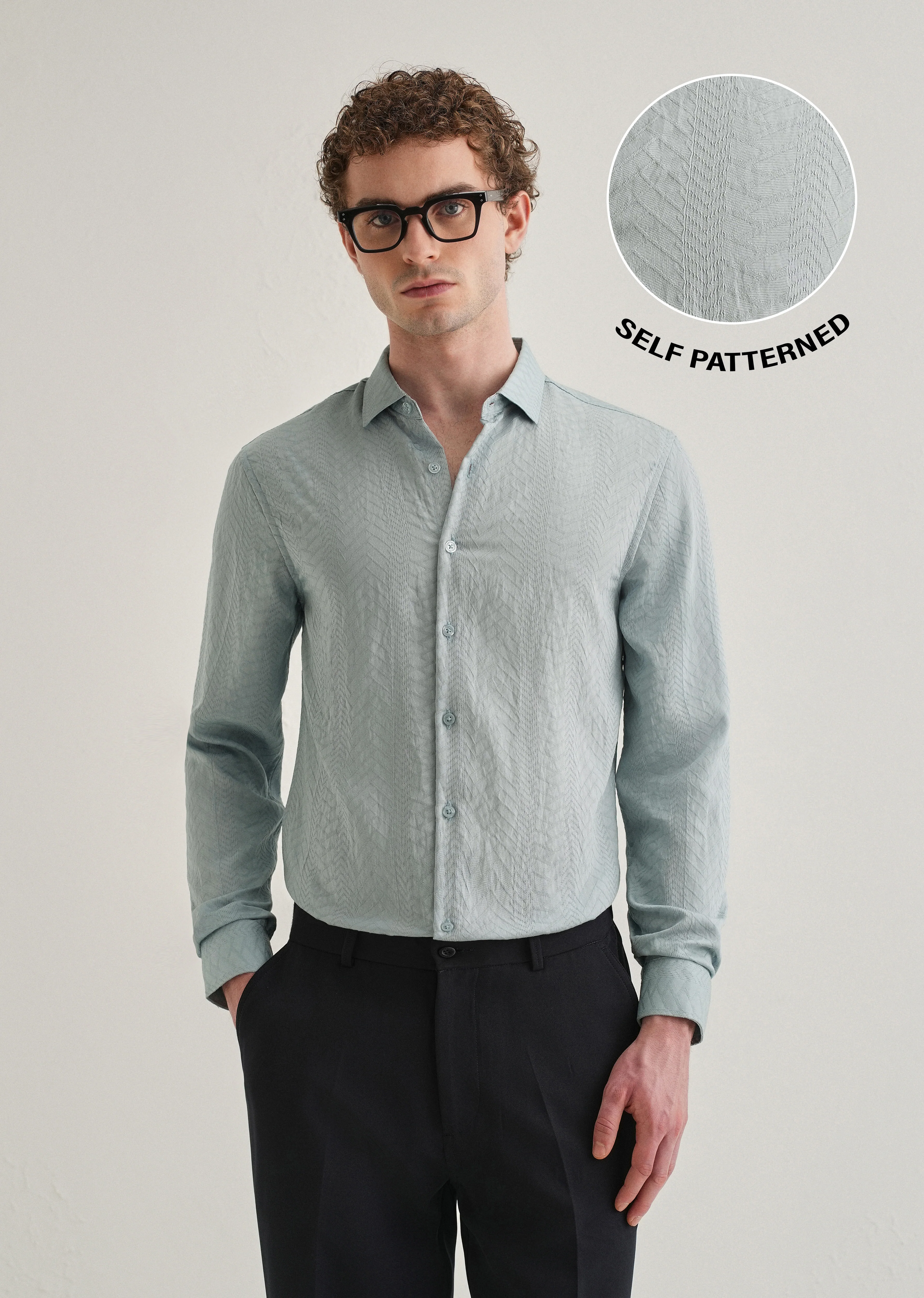 Blue Self Patterned Shirt