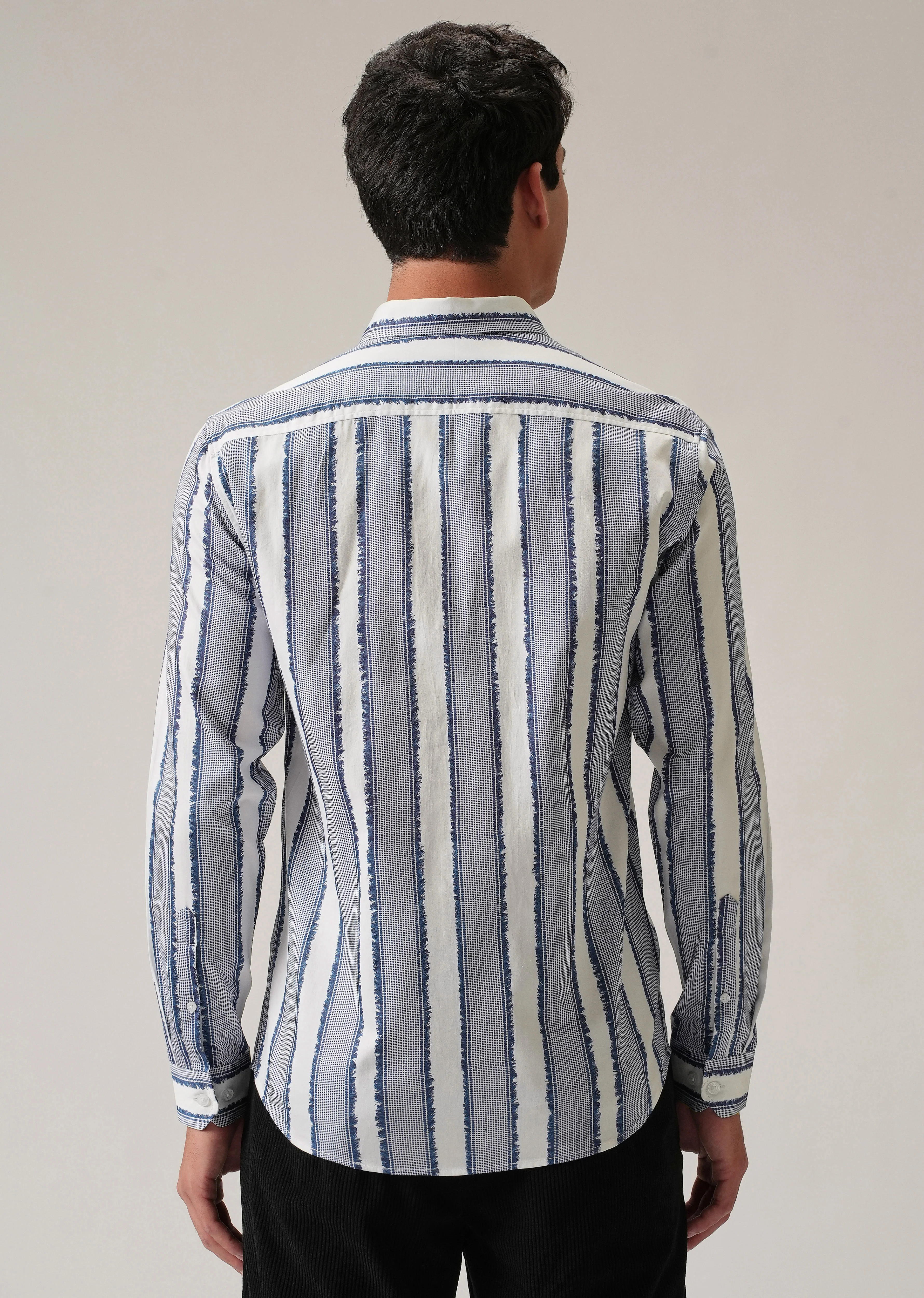 Blue Textured Stripe Print Shirt - Image 2