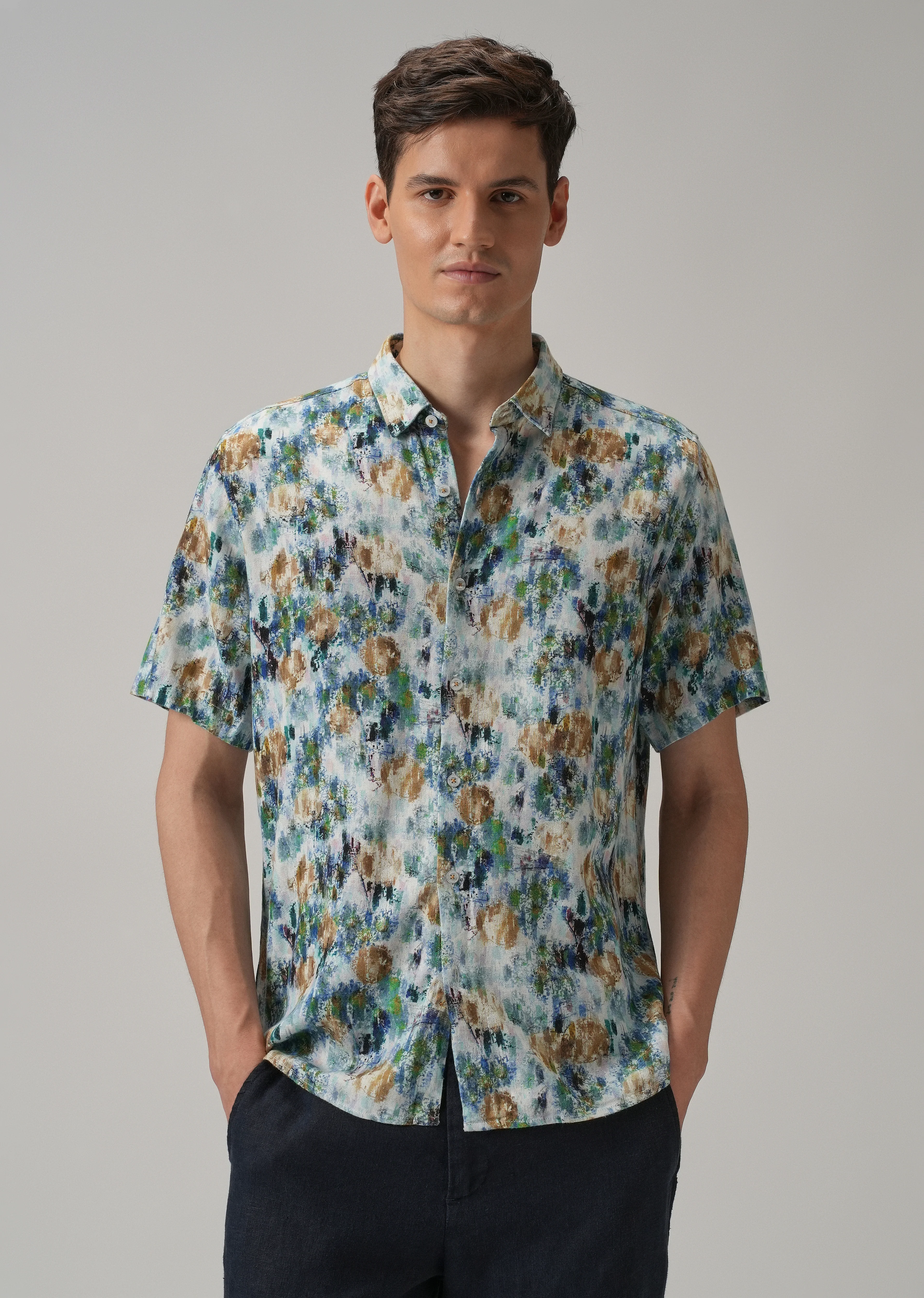 Brown Abstract Patch Half Sleeve shirt